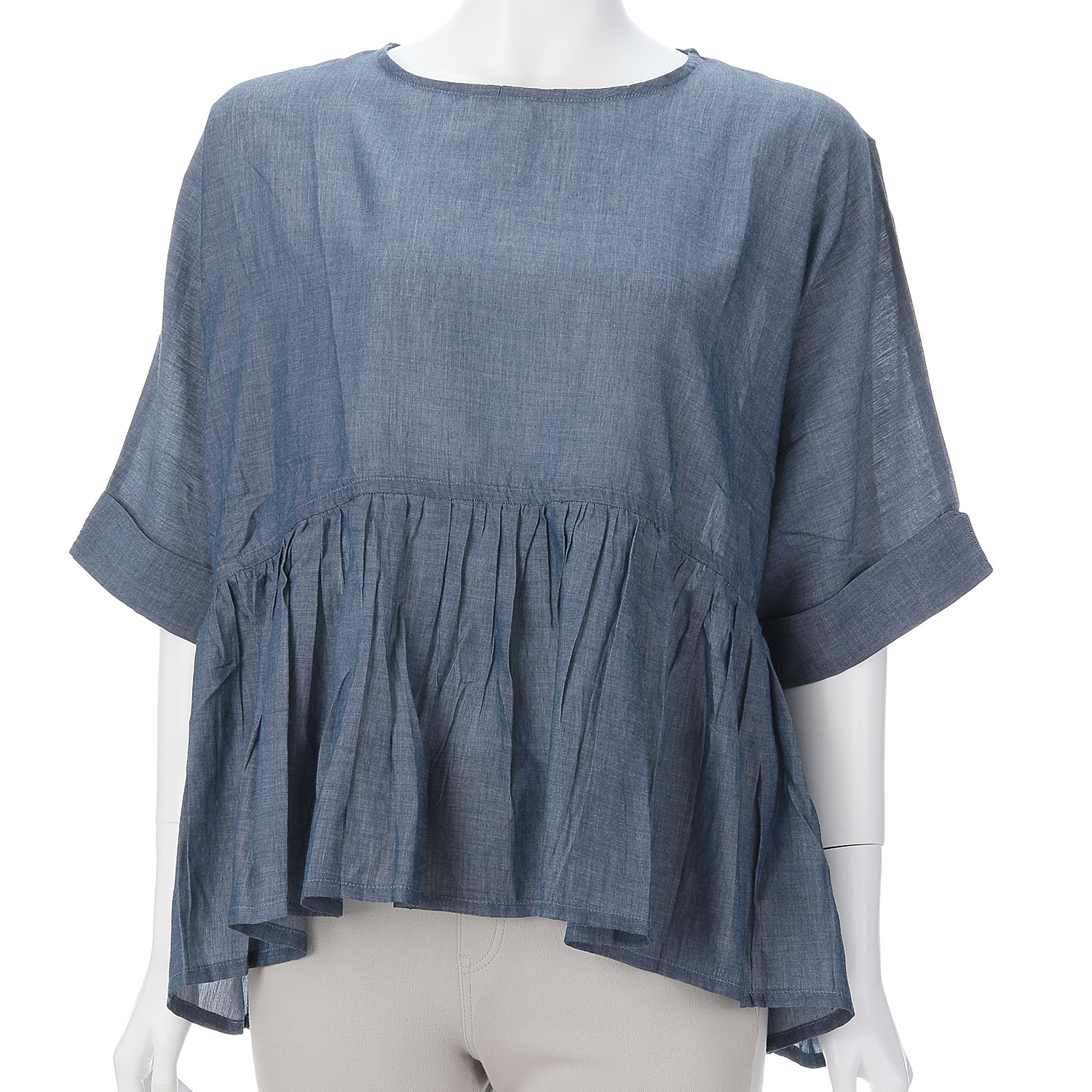 オーブ m．n シャンブレーウエストギャザードルマンブラウス - 画像3