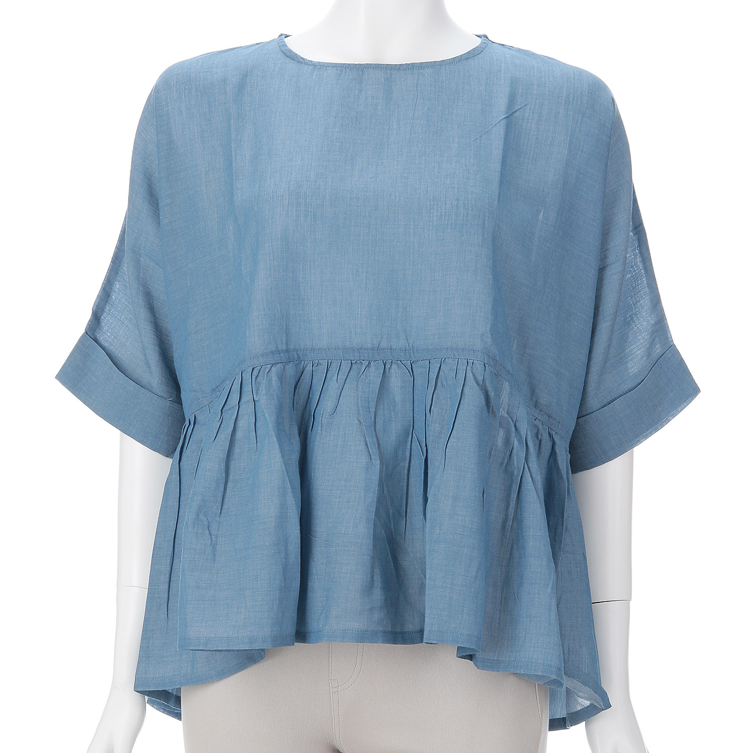 オーブ m．n シャンブレーウエストギャザードルマンブラウス