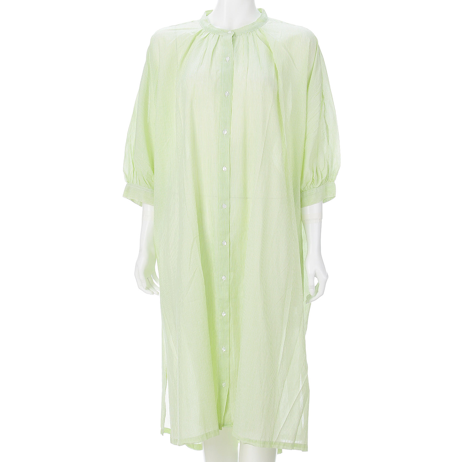 オーブ m．n 先染めストライプボイルワイドワンピース - 画像4