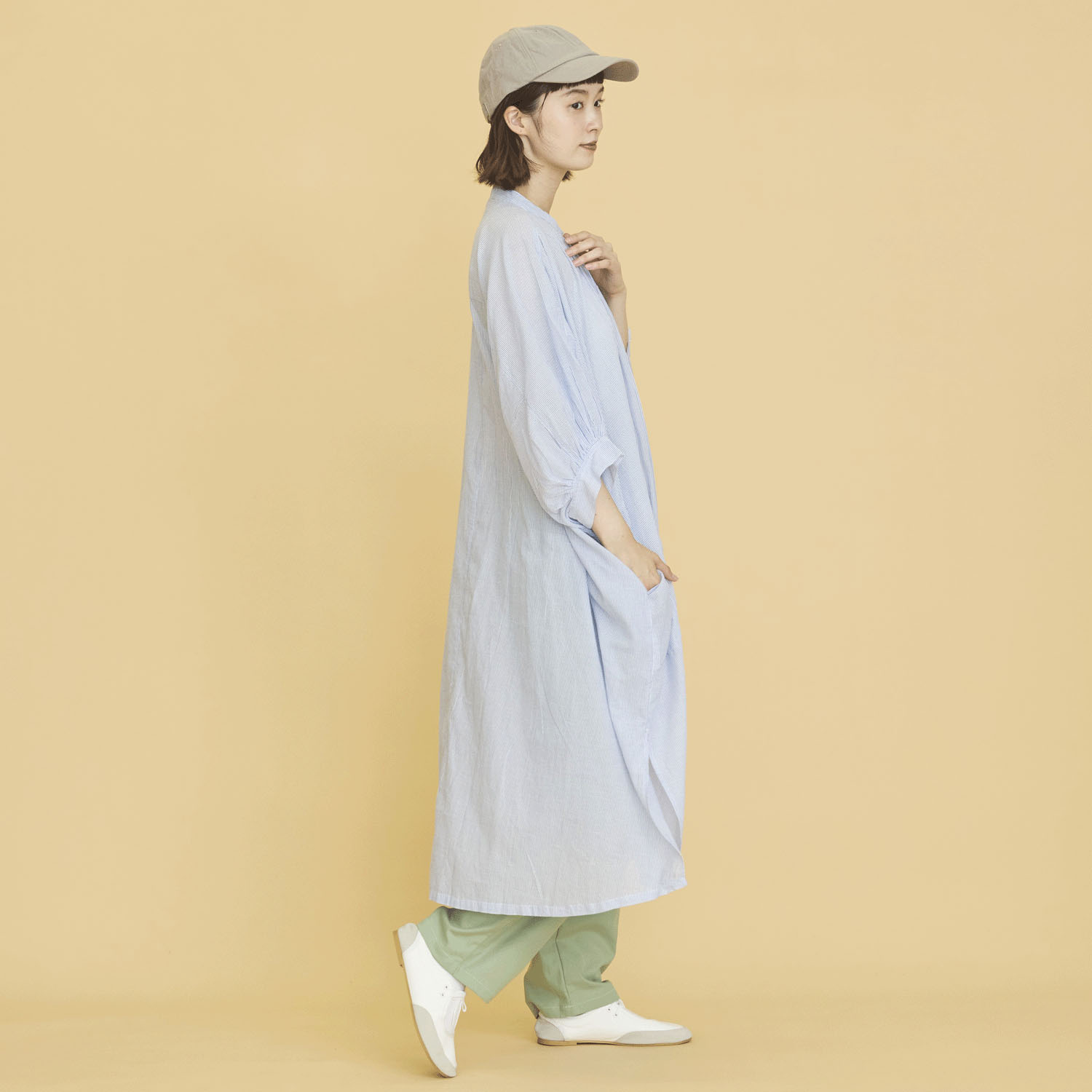 オーブ m．n 先染めストライプボイルワイドワンピース - 画像8