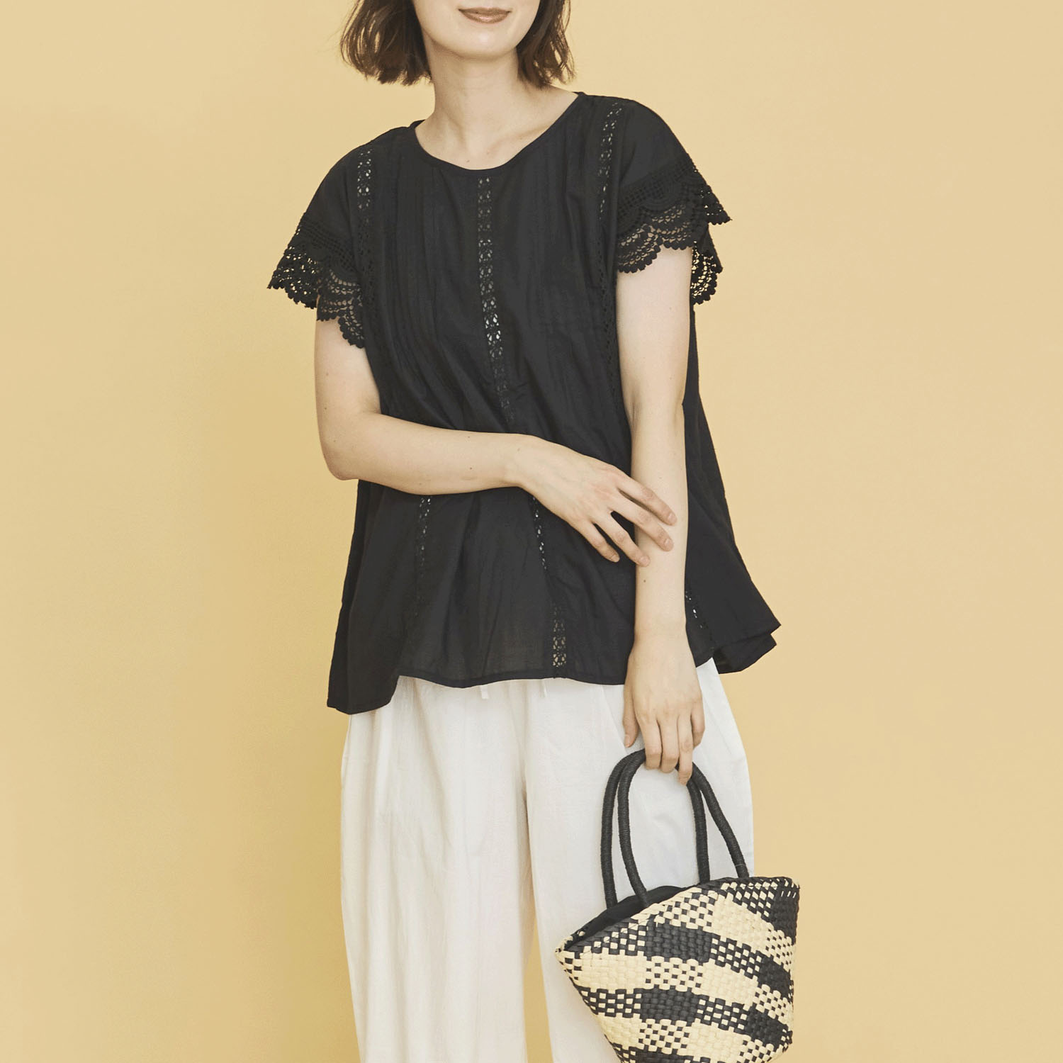 オーブ m．n レースピンタックノースリーブブラウス