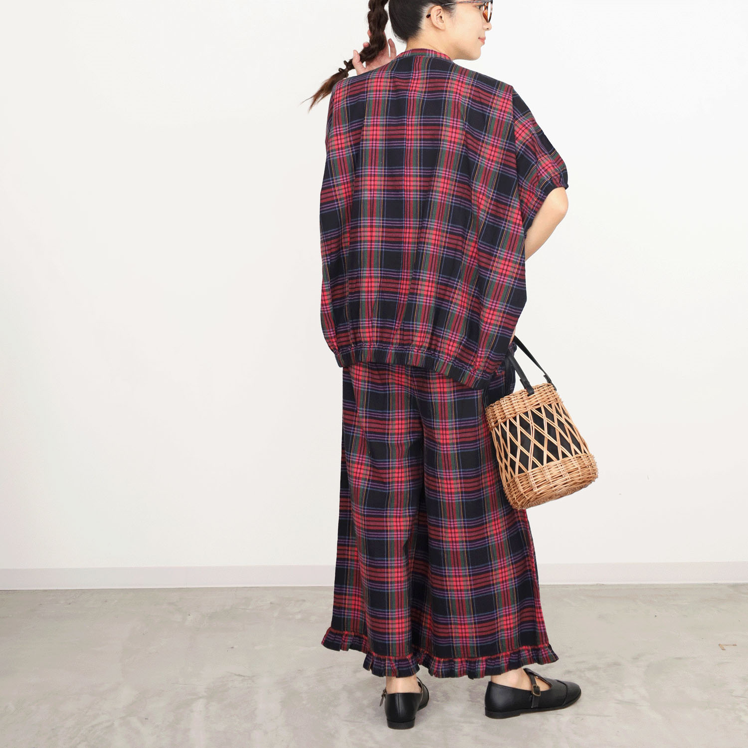 オーブ m．n マドラスチェックドルマンワイドシャツ - 画像4