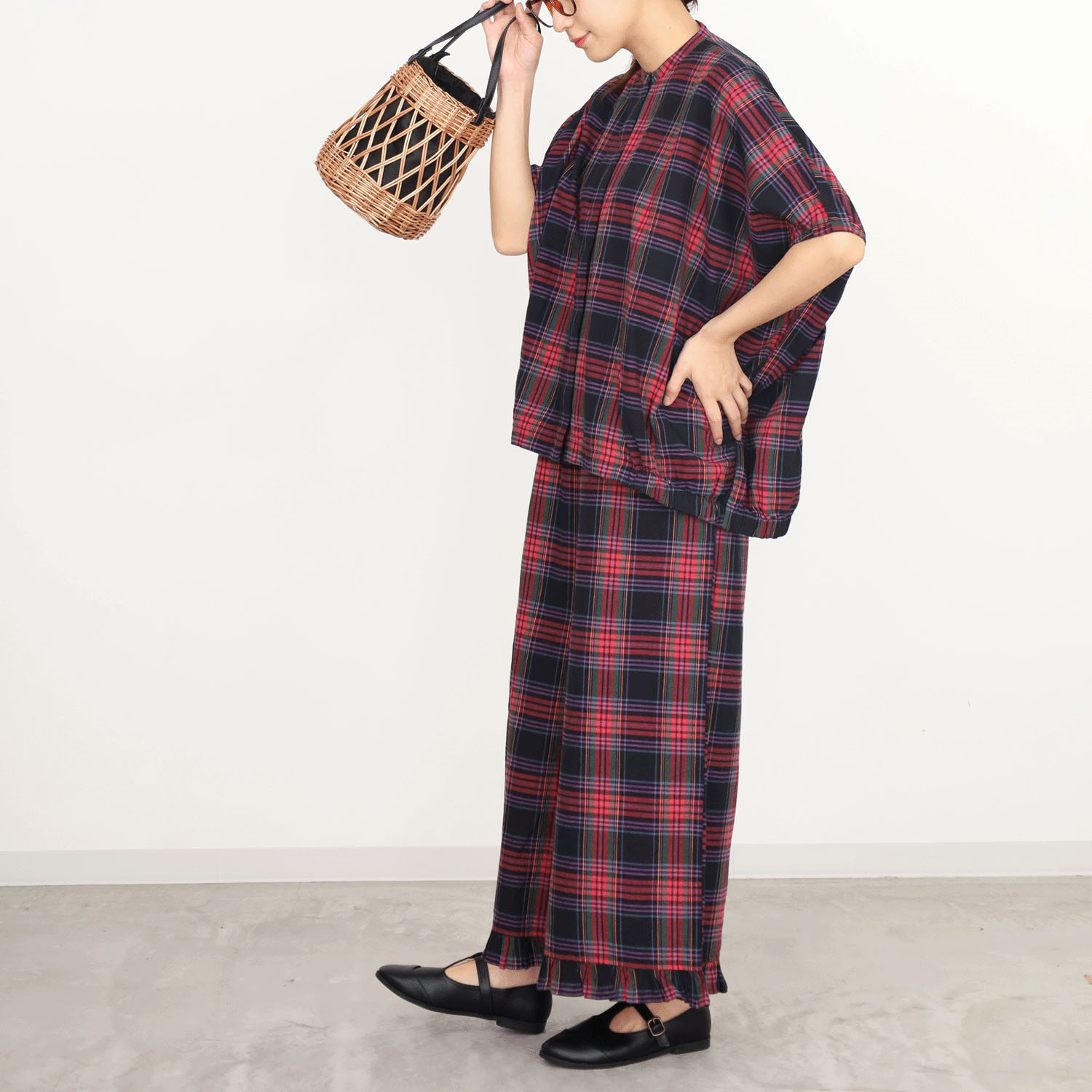 オーブ m．n マドラスチェックドルマンワイドシャツ - 画像5