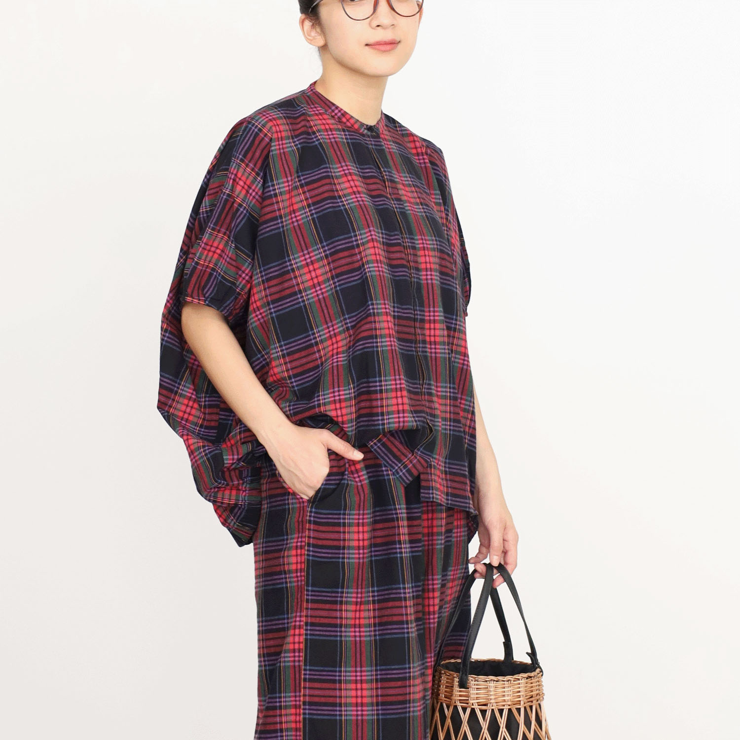 オーブ m．n マドラスチェックドルマンワイドシャツ - 画像1