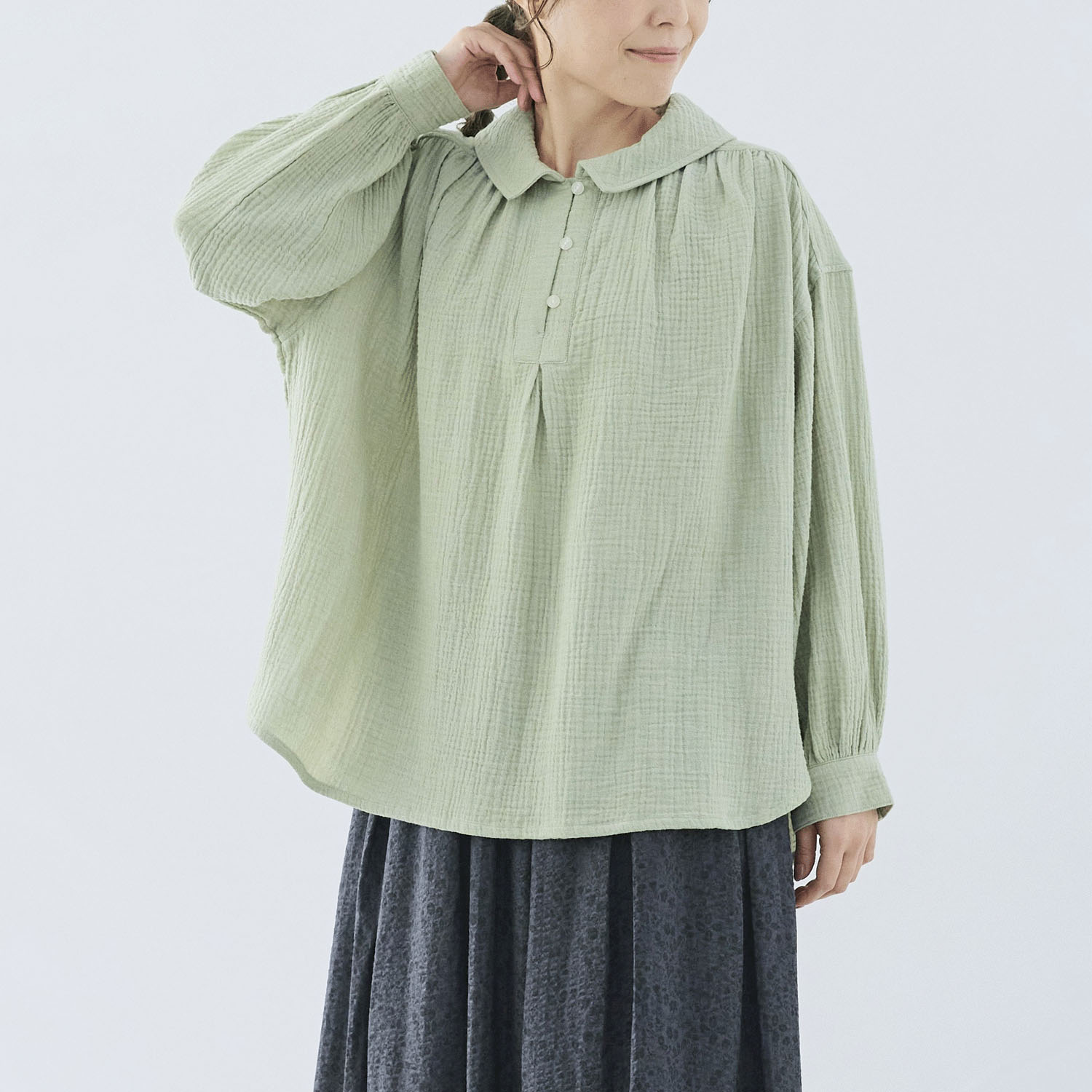 cloudnine ノンノ 先染めコットン楊柳Wガーゼブラウス