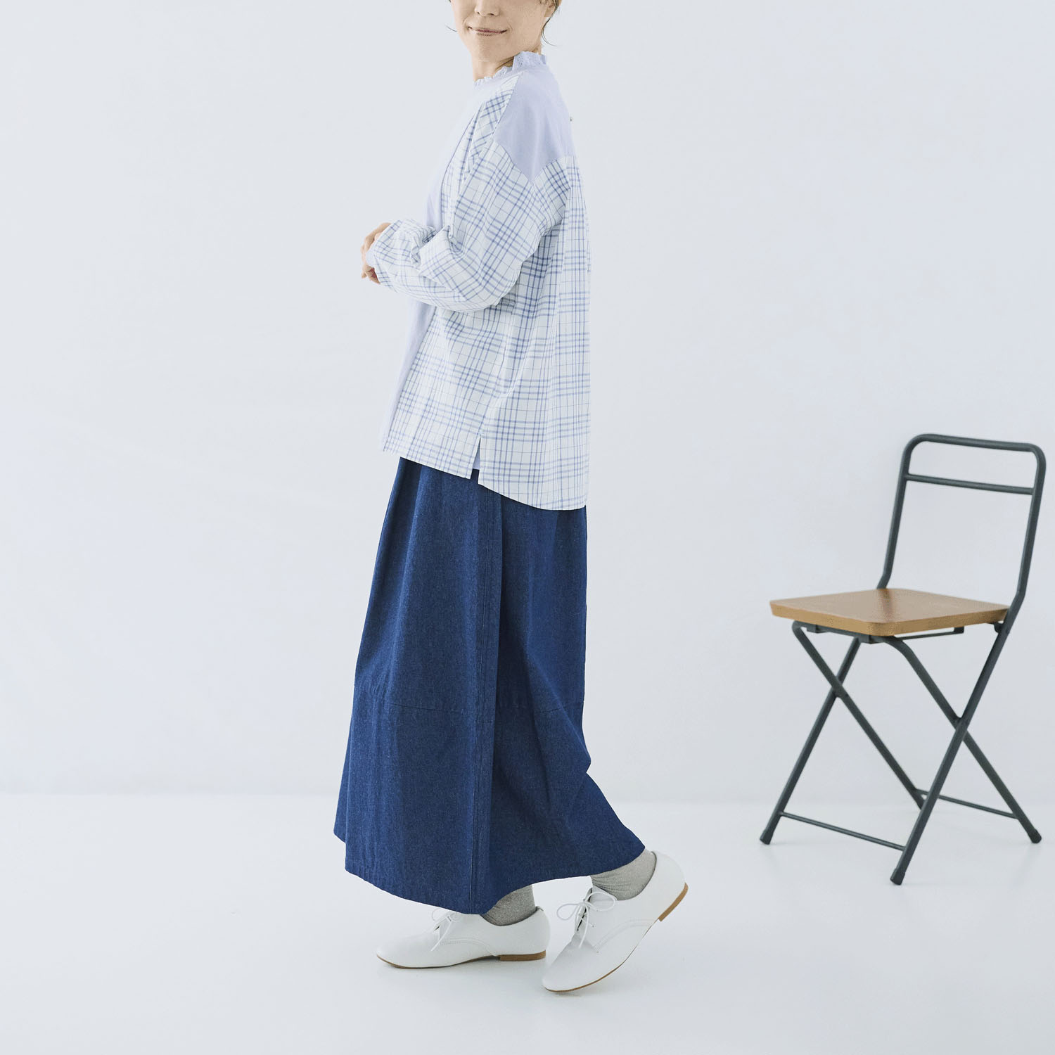 cloudnine ノンノ 綿麻チェック柄切替ブラウス - 画像3