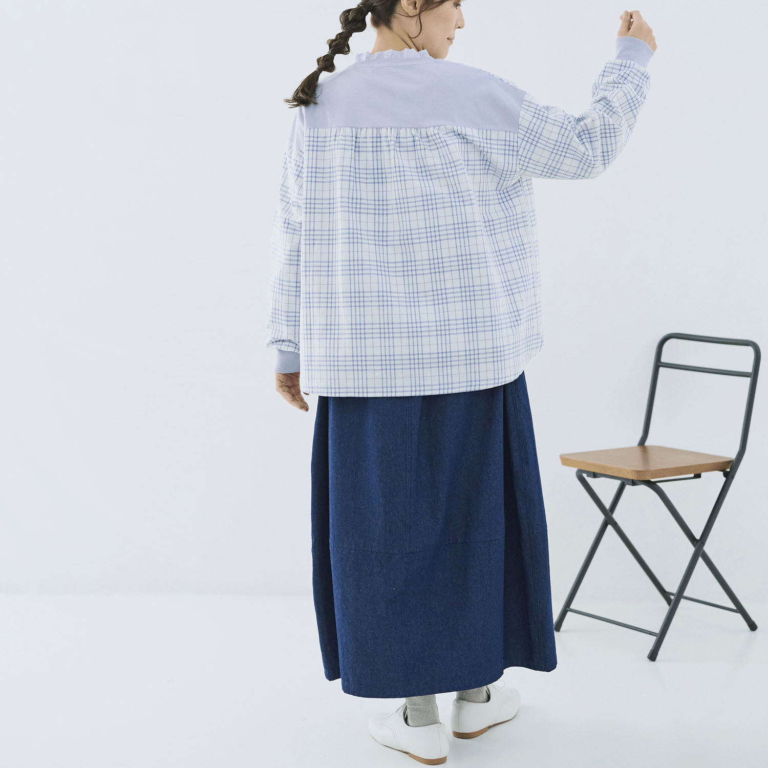 cloudnine ノンノ 綿麻チェック柄切替ブラウス - 画像4