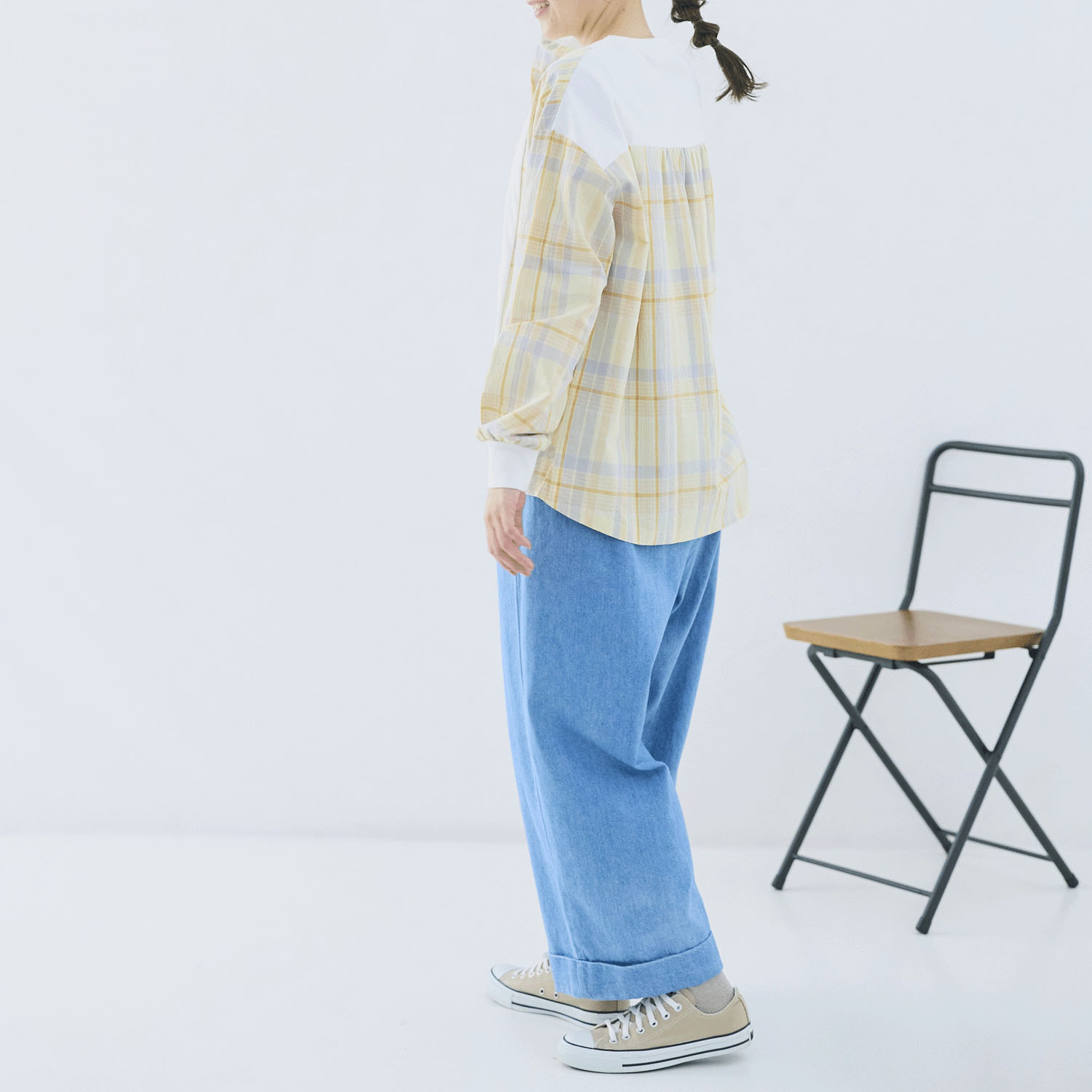 cloudnine ノンノ 綿麻チェック柄切替ブラウス - 画像6