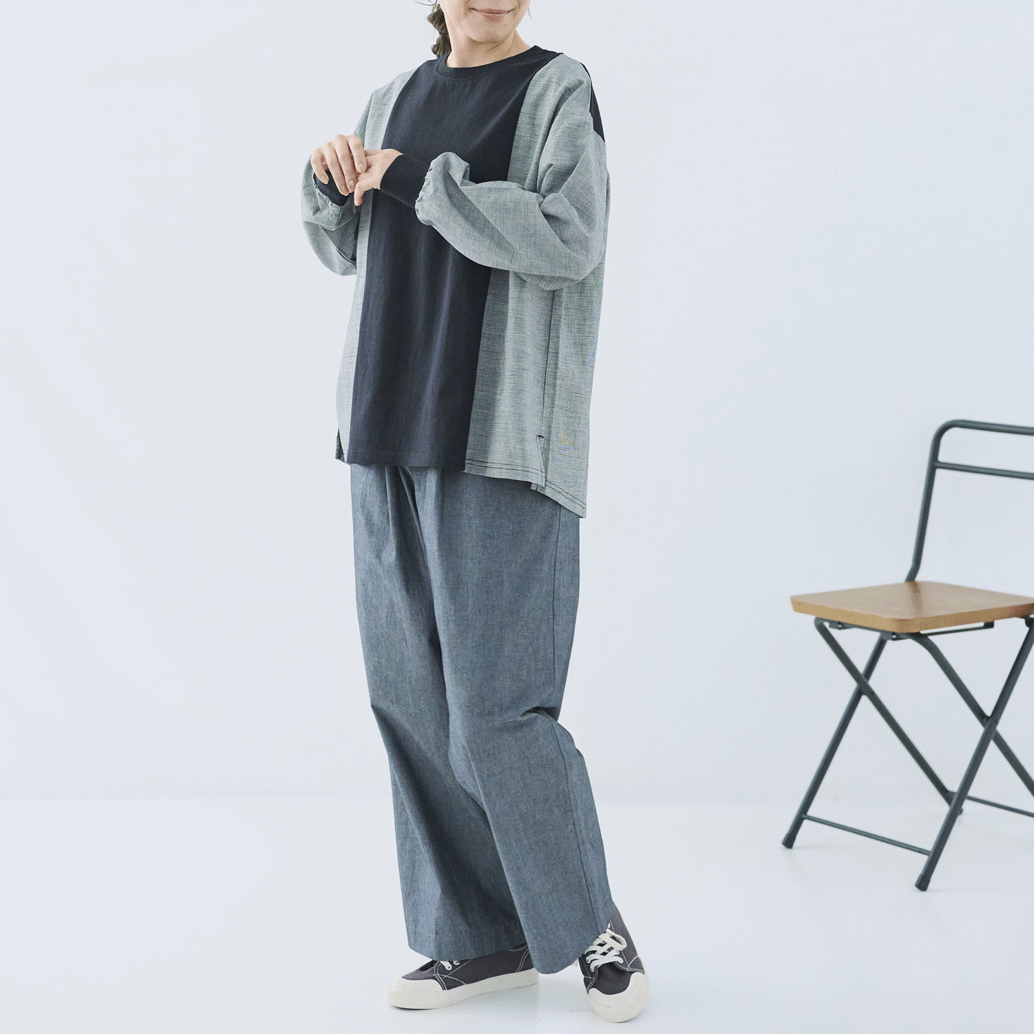 cloudnine ノンノ 綿麻チェック柄切替ブラウス - 画像9