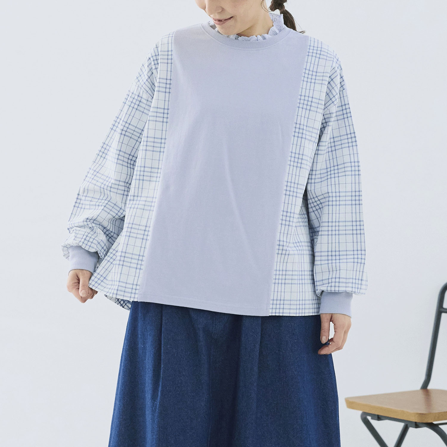 cloudnine ノンノ 綿麻チェック柄切替ブラウス