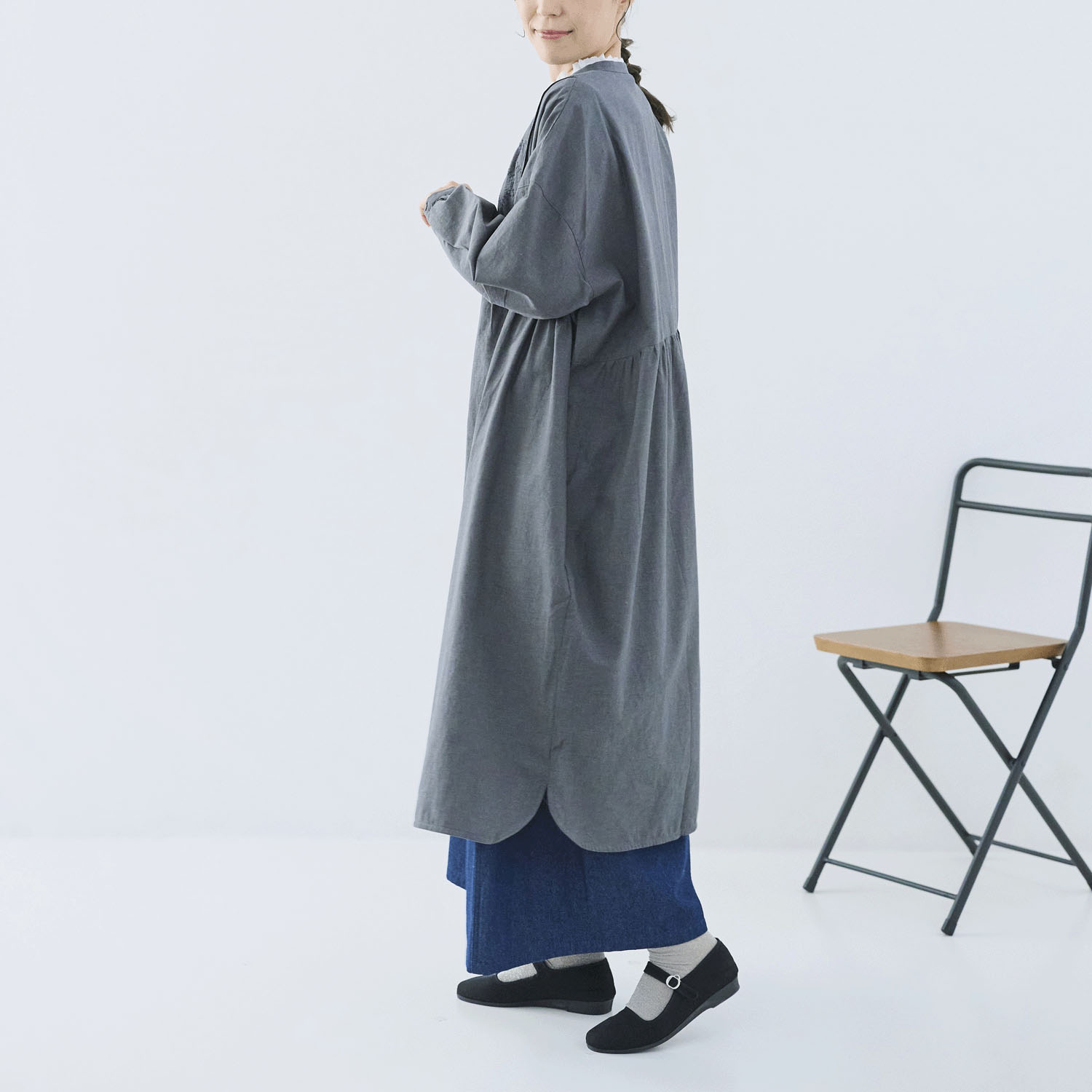 cloudnine ノンノ 綿麻刺繍切替前開きワンピース - 画像13