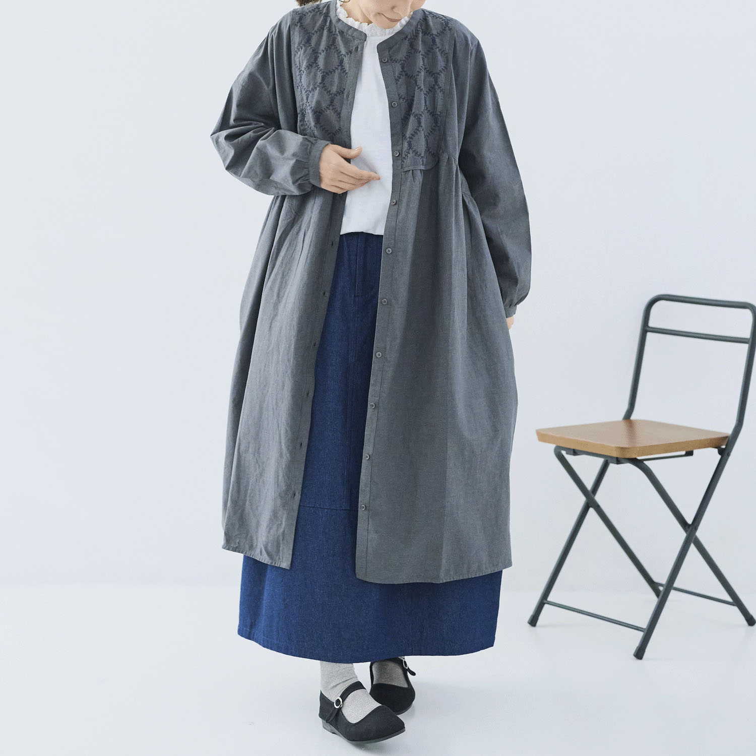 cloudnine ノンノ 綿麻刺繍切替前開きワンピース - 画像15