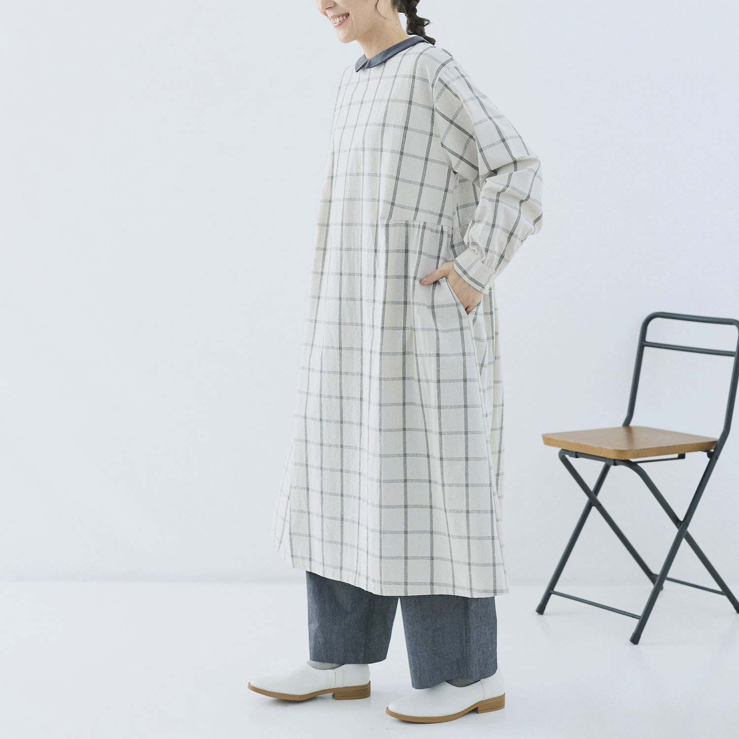 cloudnine ノンノ ネック配色ギャザー入りフレアワンピース - 画像3