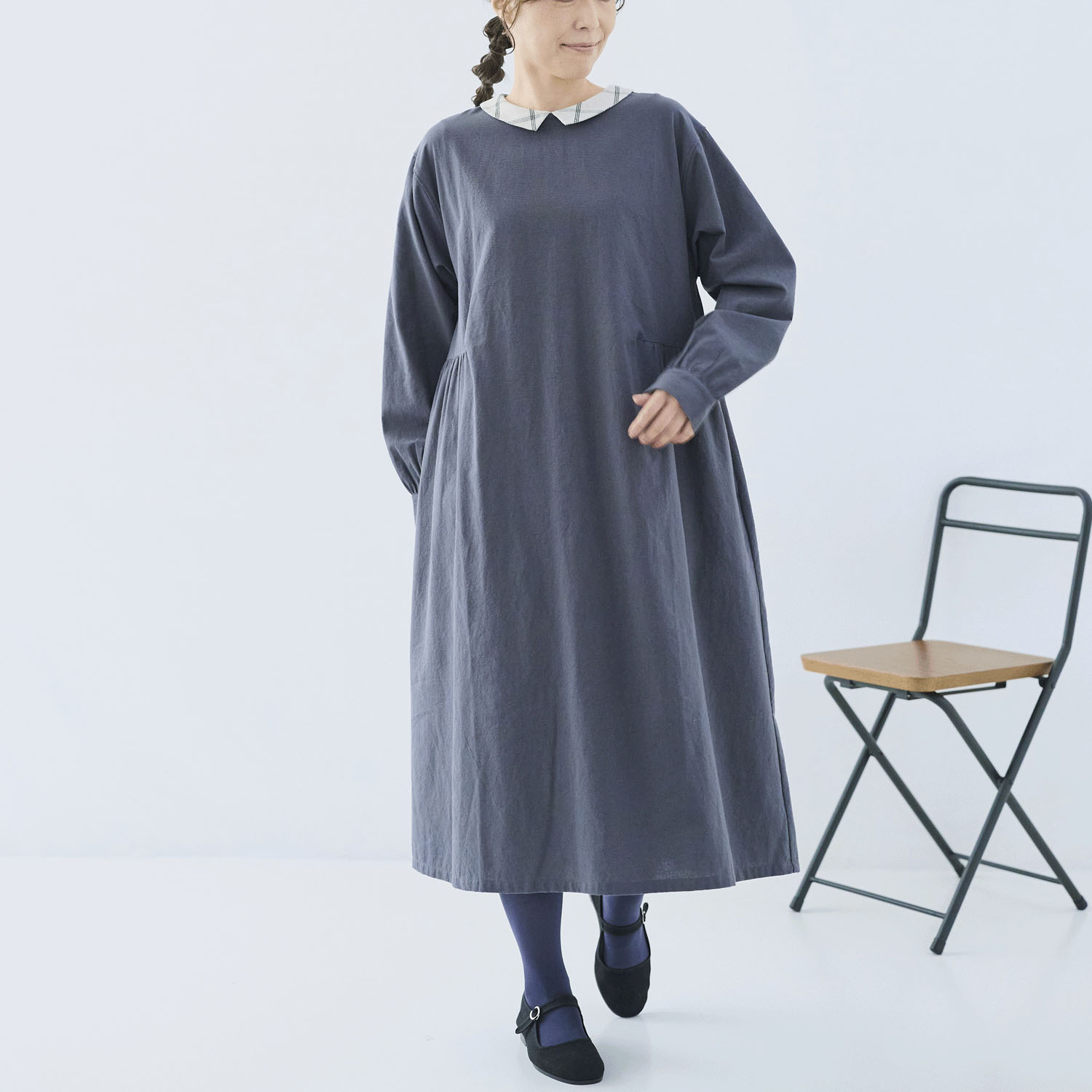 cloudnine ノンノ ネック配色ギャザー入りフレアワンピース