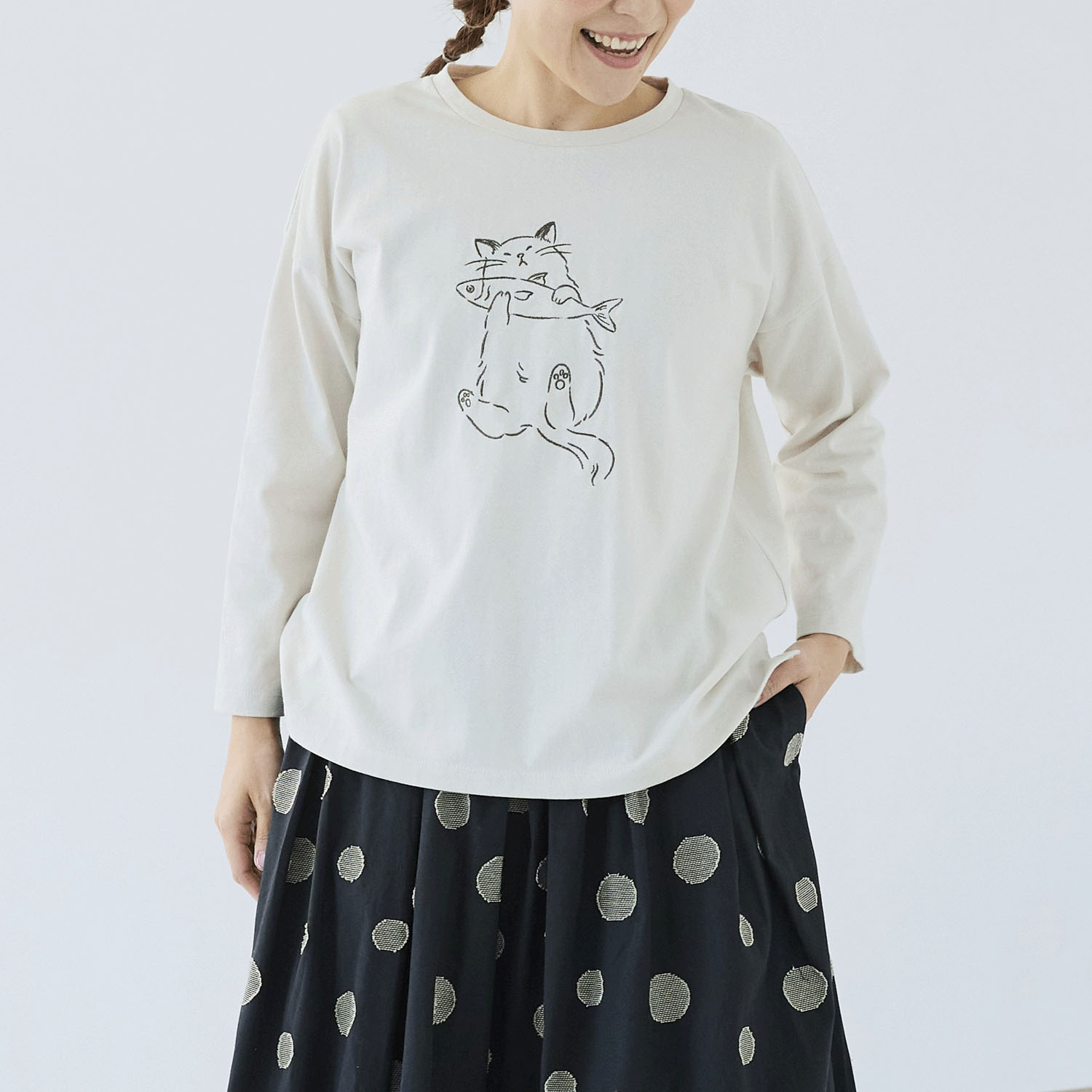 cloudnine ノンノ ネコ刺繍入りカットソー