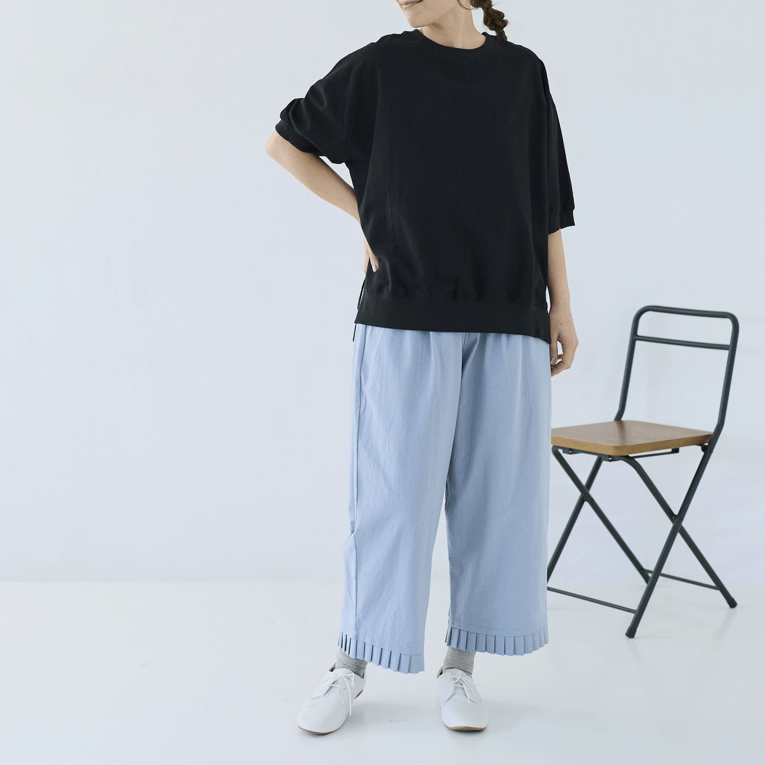 cloudnine ノンノ  綿麻レーヨン布帛×リブ切替5分袖ブラウス - 画像2