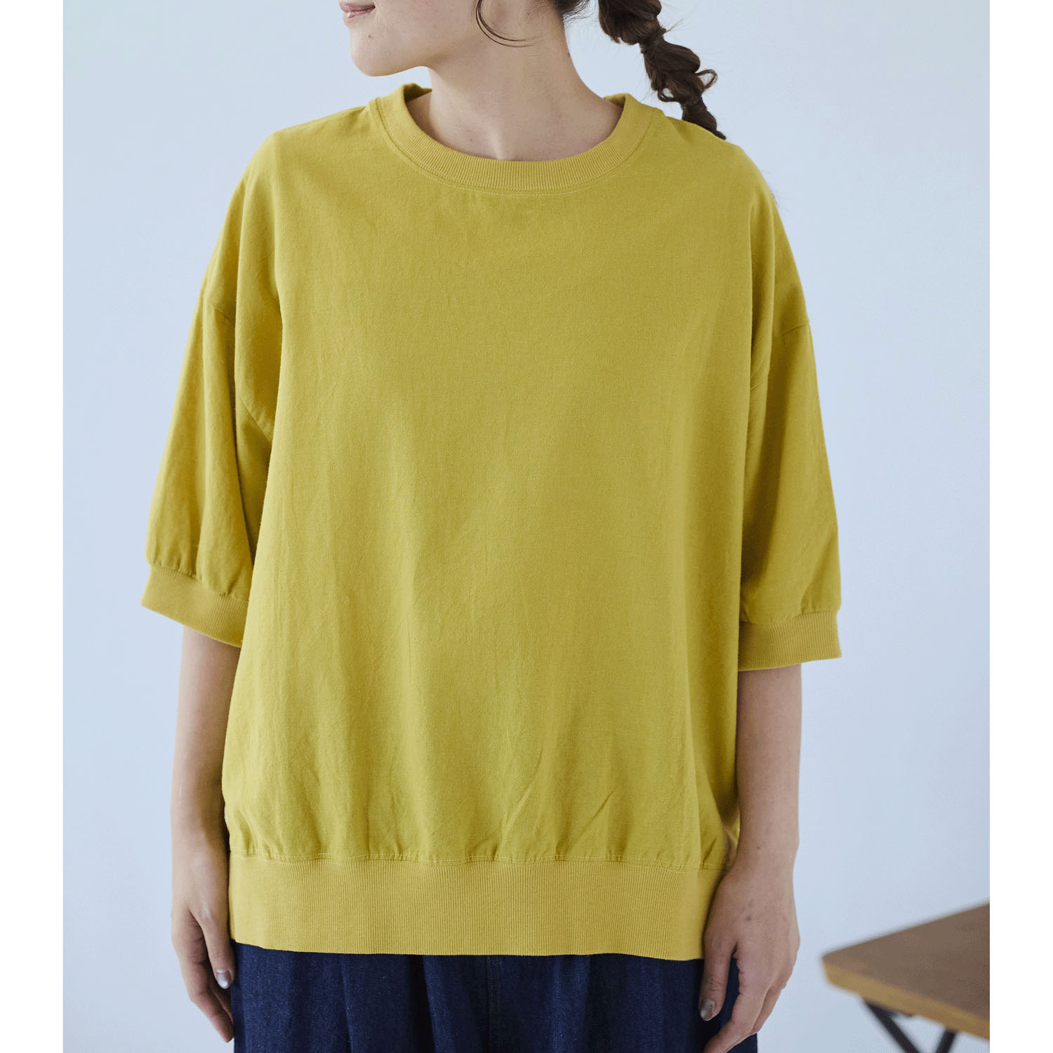 cloudnine ノンノ  綿麻レーヨン布帛×リブ切替5分袖ブラウス - 画像11