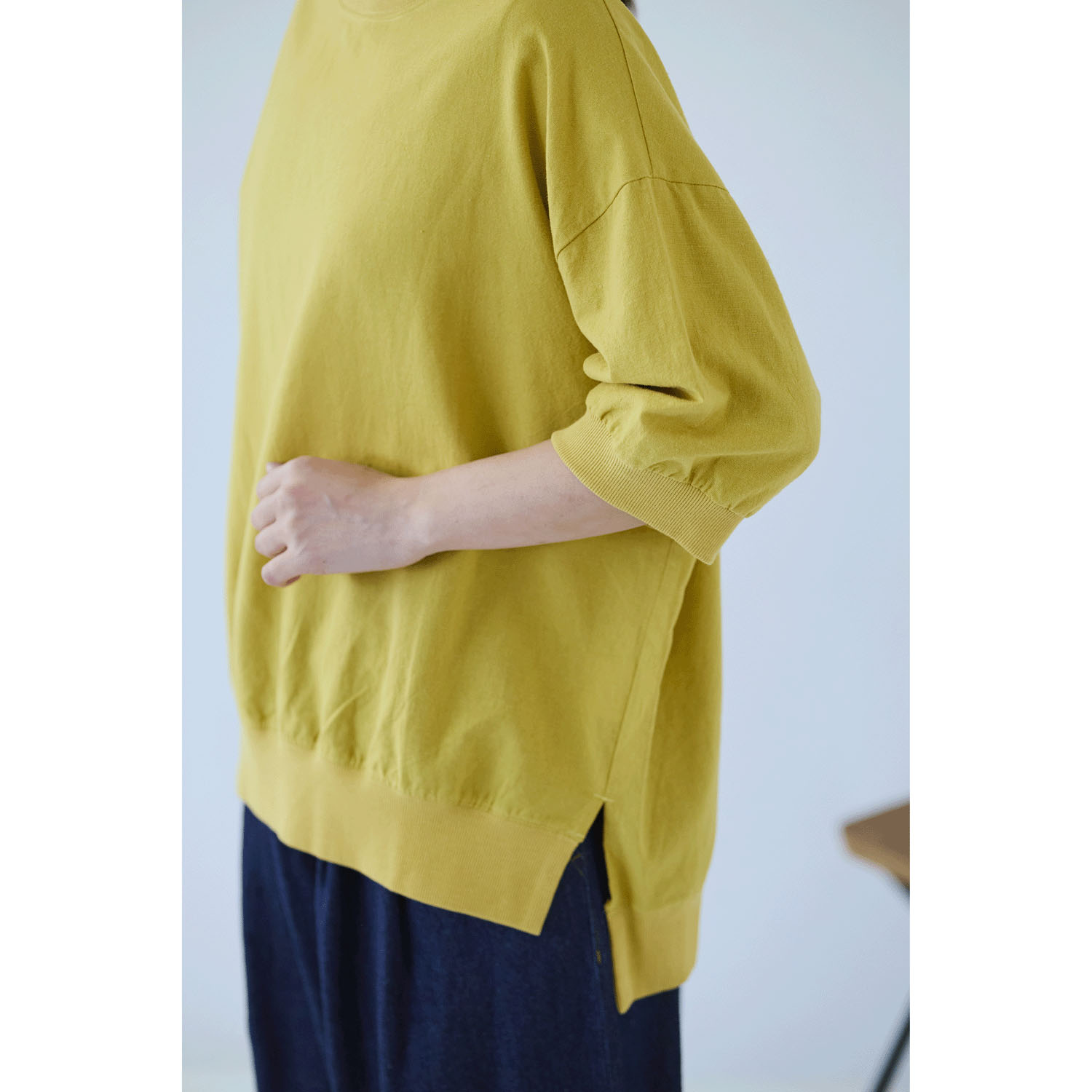 cloudnine ノンノ  綿麻レーヨン布帛×リブ切替5分袖ブラウス - 画像13