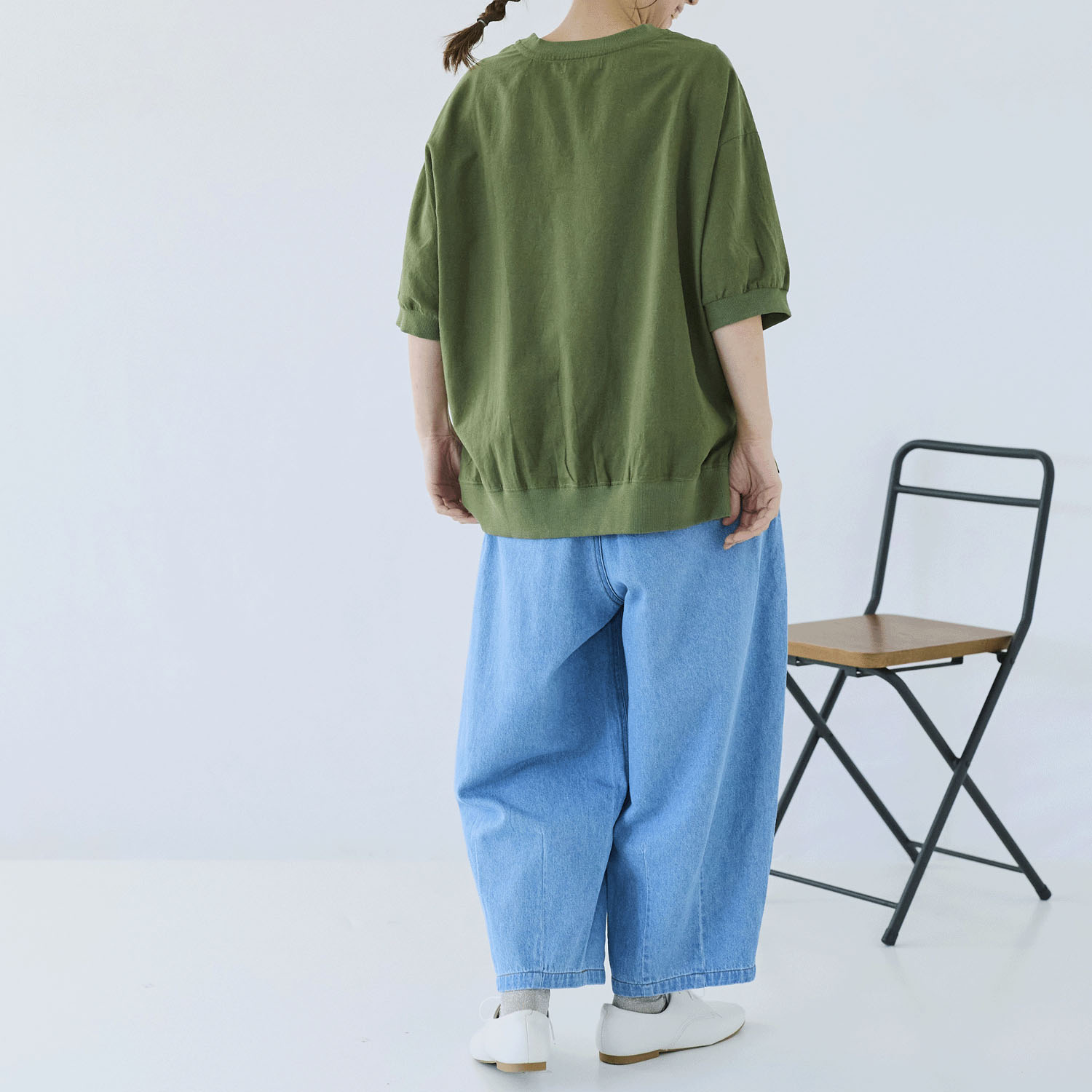 cloudnine ノンノ  綿麻レーヨン布帛×リブ切替5分袖ブラウス - 画像17