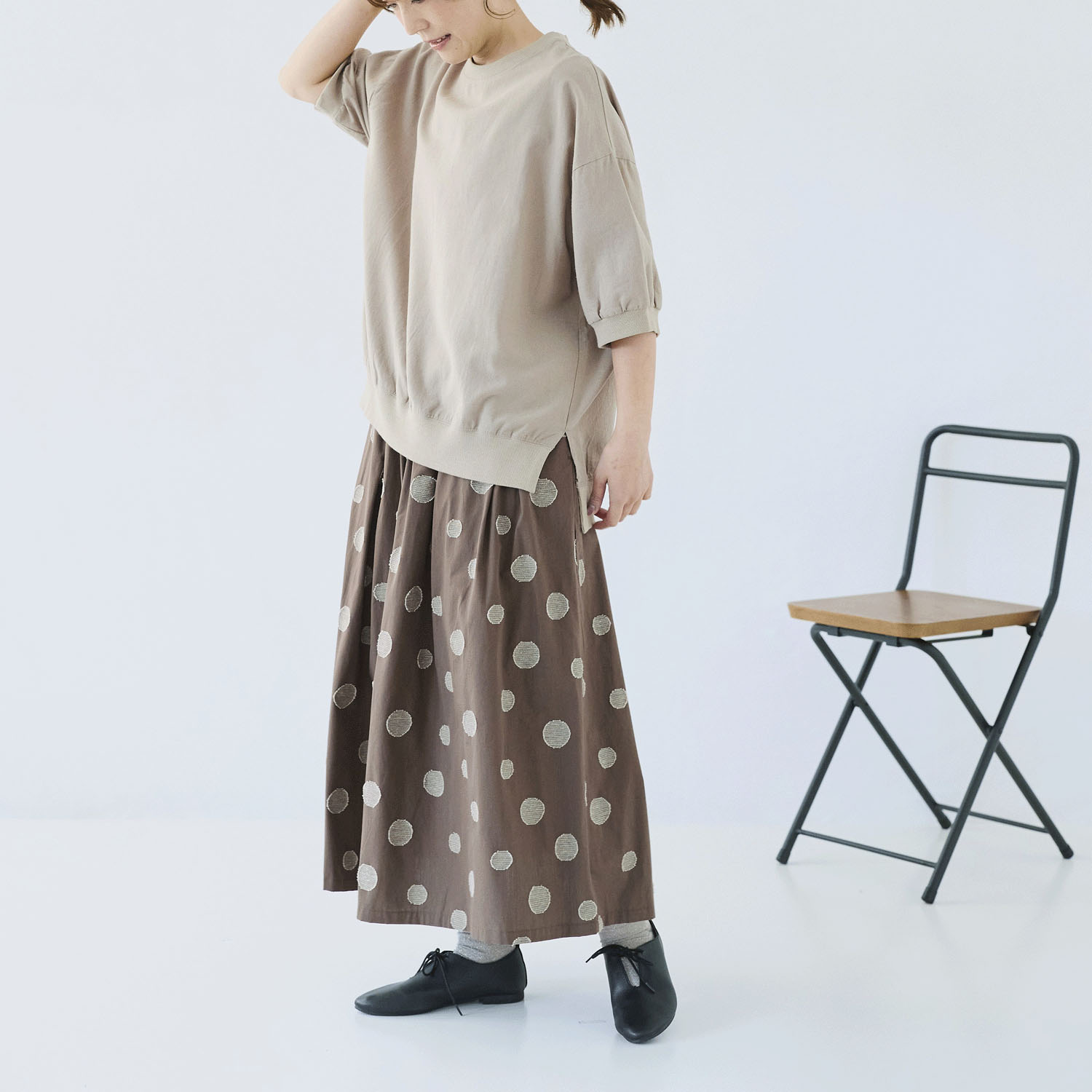 cloudnine ノンノ  綿麻レーヨン布帛×リブ切替5分袖ブラウス - 画像6