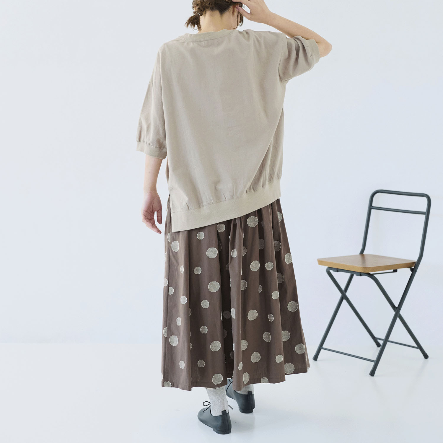 cloudnine ノンノ  綿麻レーヨン布帛×リブ切替5分袖ブラウス - 画像7