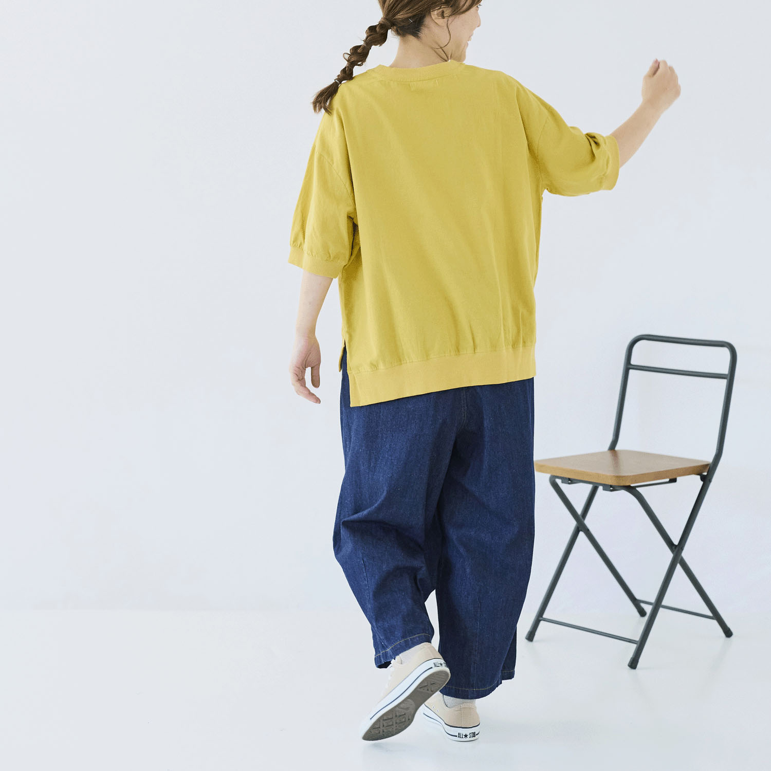 cloudnine ノンノ  綿麻レーヨン布帛×リブ切替5分袖ブラウス - 画像10