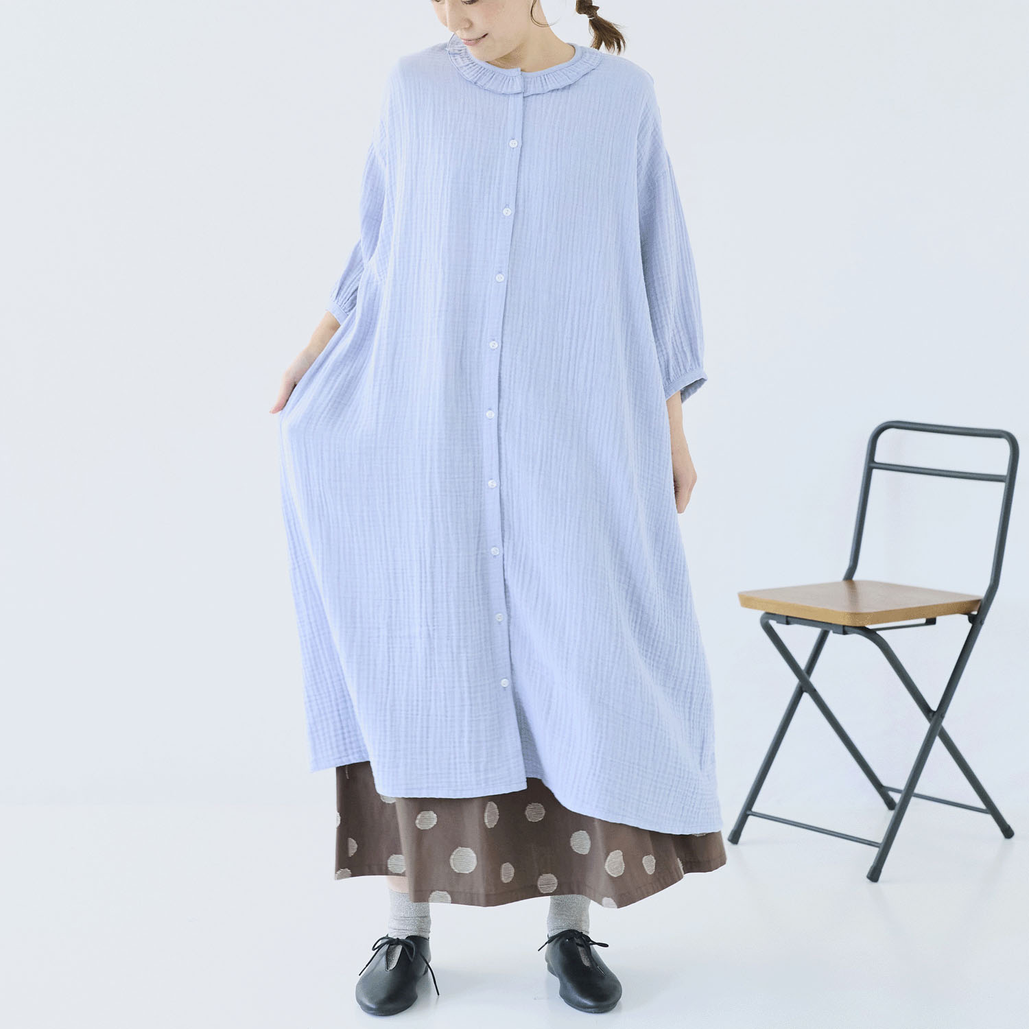 cloudnine ノンノ コットンダブルガーゼ前開きワンピース