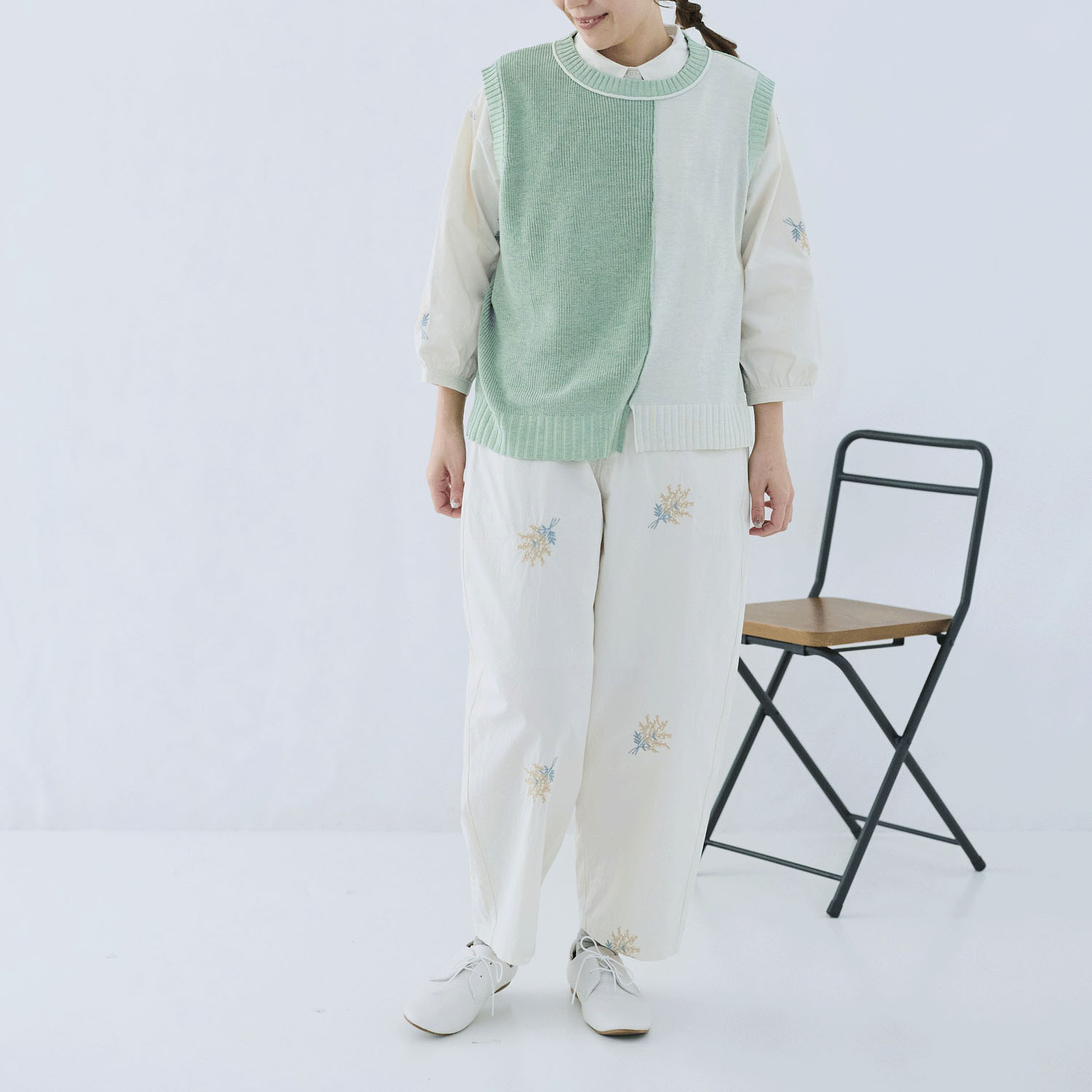 cloudnine ノンノ 麻調タッチ 配色コンビ ニットベスト - 画像9