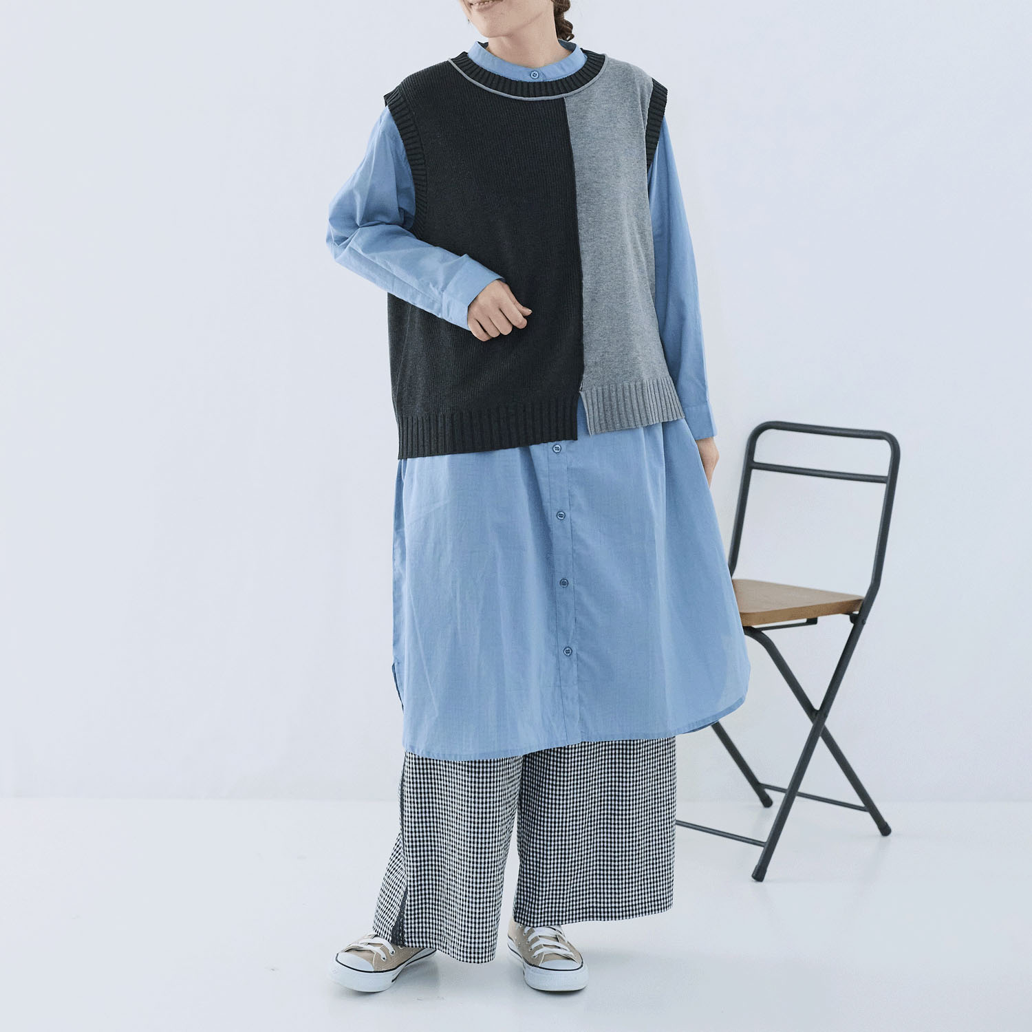 cloudnine ノンノ 麻調タッチ 配色コンビ ニットベスト - 画像1