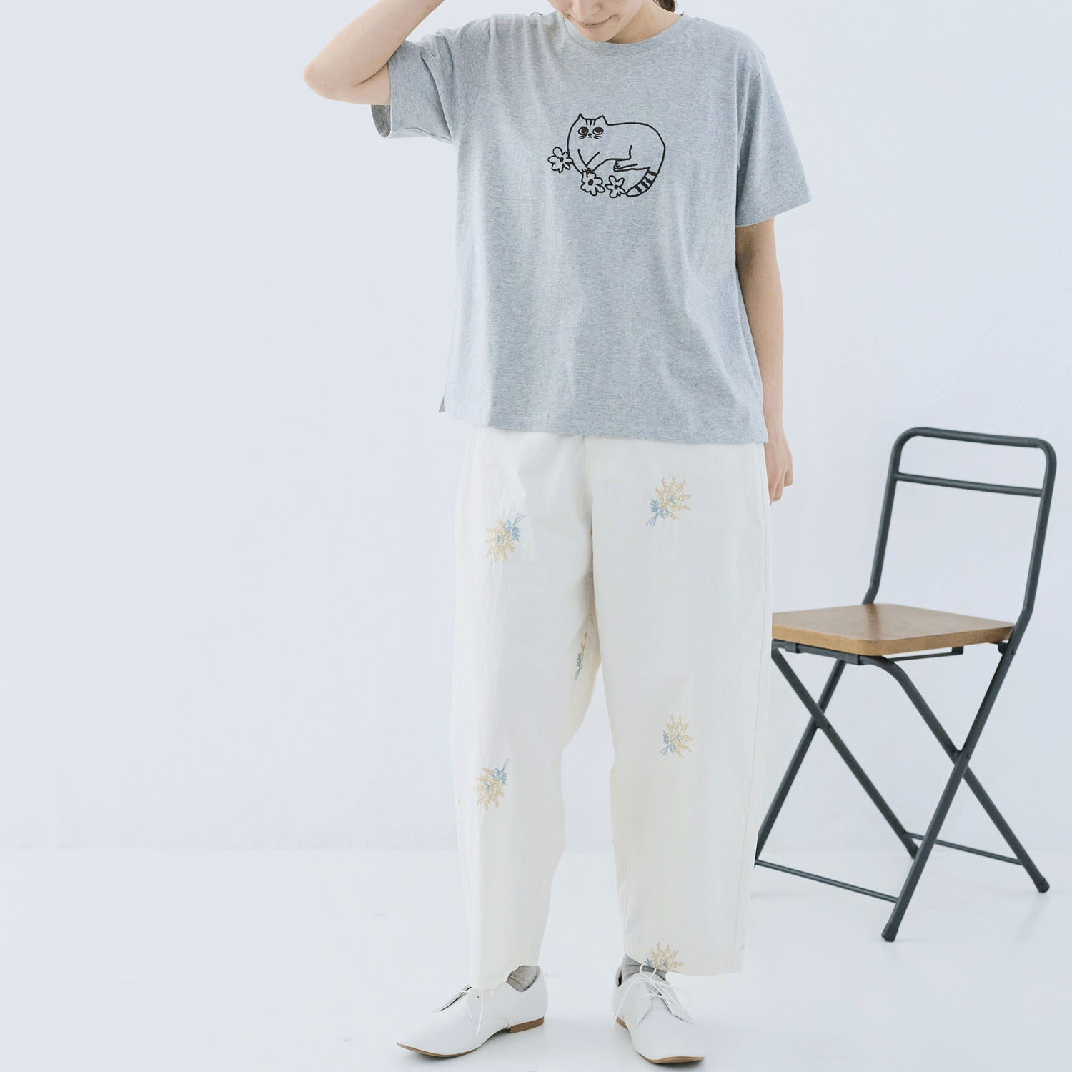 cloudnine ノンノ 猫刺繍半袖カットソー - 画像2