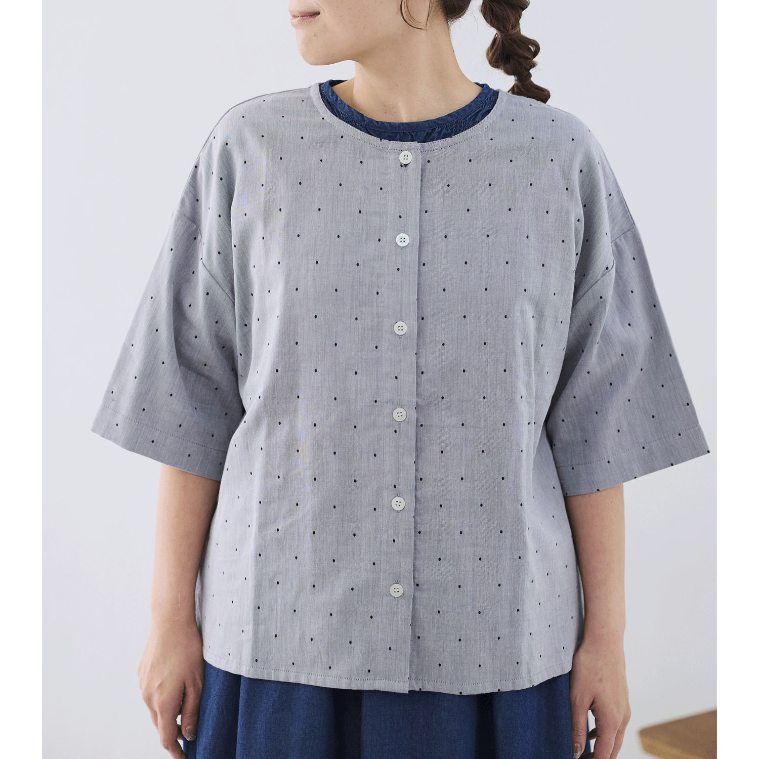 cloudnine ノンノ コットンWガーゼ ドット柄配色ブラウス