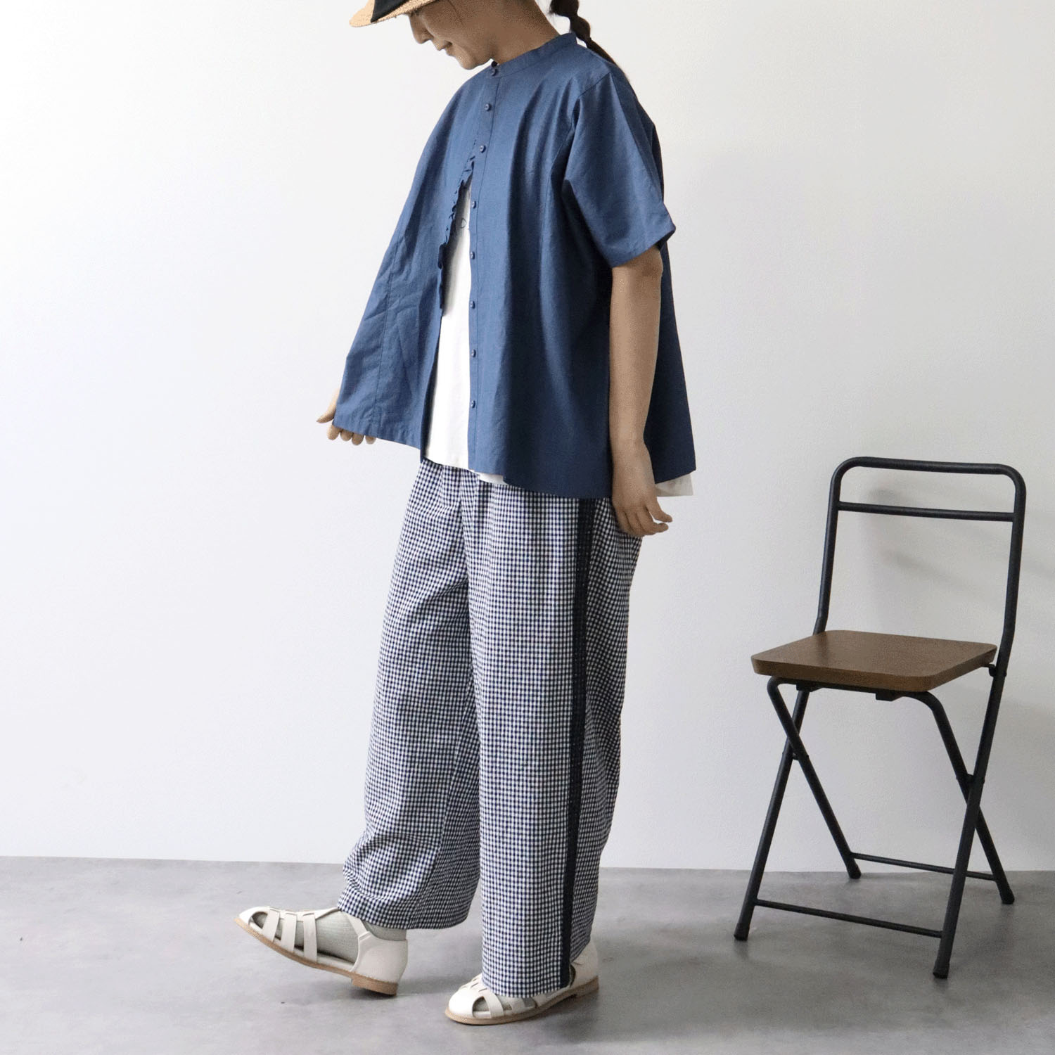 cloudnine ノンノ 3．5ozカラーデニム前立てフリルブラウス - 画像11