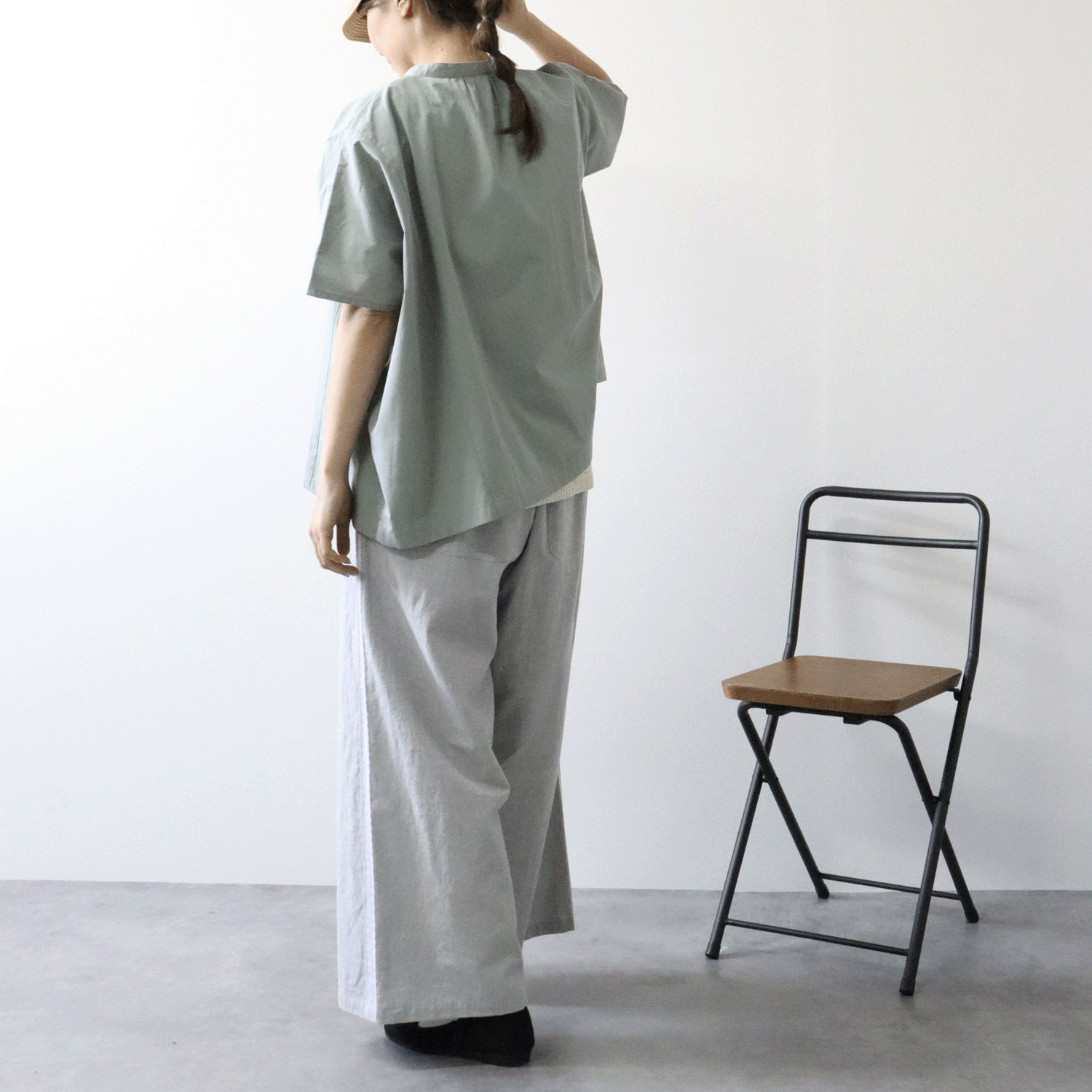 cloudnine ノンノ 3．5ozカラーデニム前立てフリルブラウス - 画像6