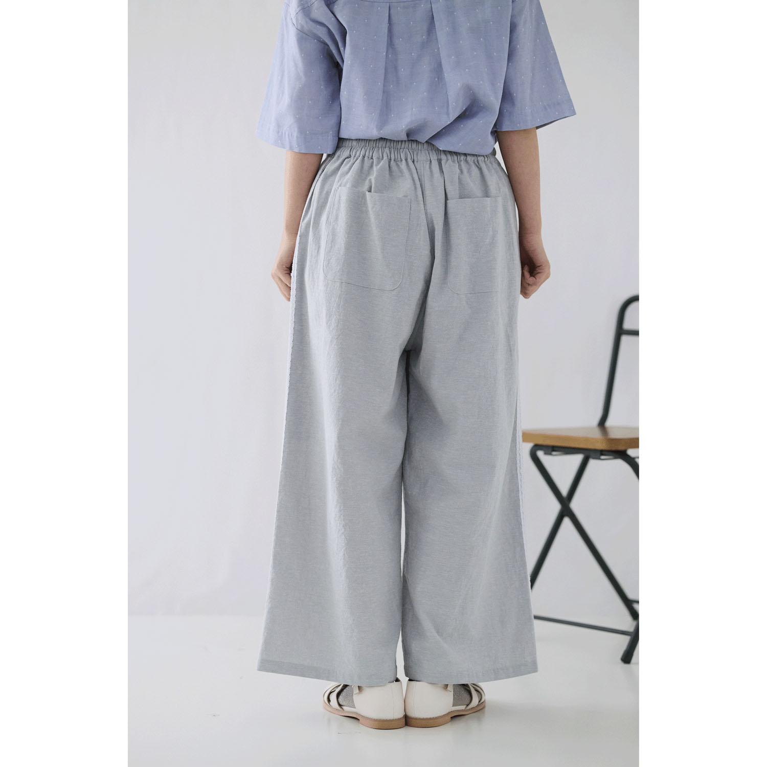 cloudnine ノンノ 先染め綿麻脇レース切替ワイドパンツ - 画像7