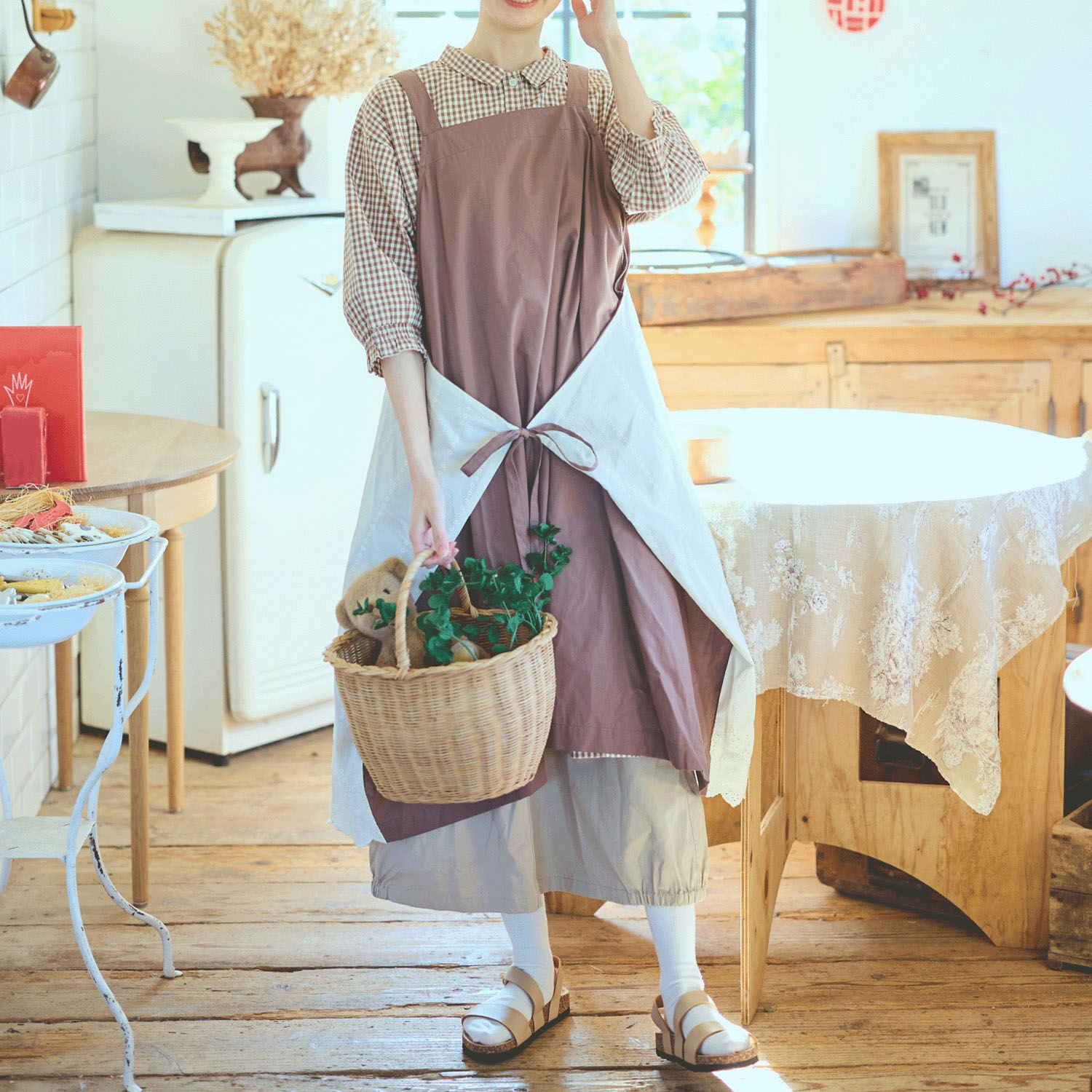 cloudnine コットンブロード柄アソート×綿布帛レース4WAYタブリエエプロン