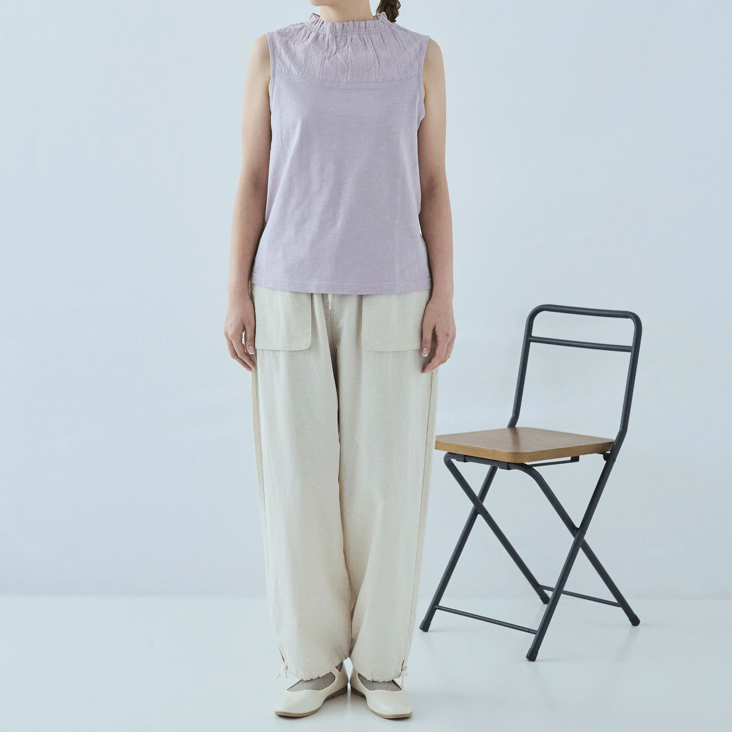 cloudnine 定番SZコットンスラブ天竺×ドビーストライプ刺繍タンクトップ - 画像13