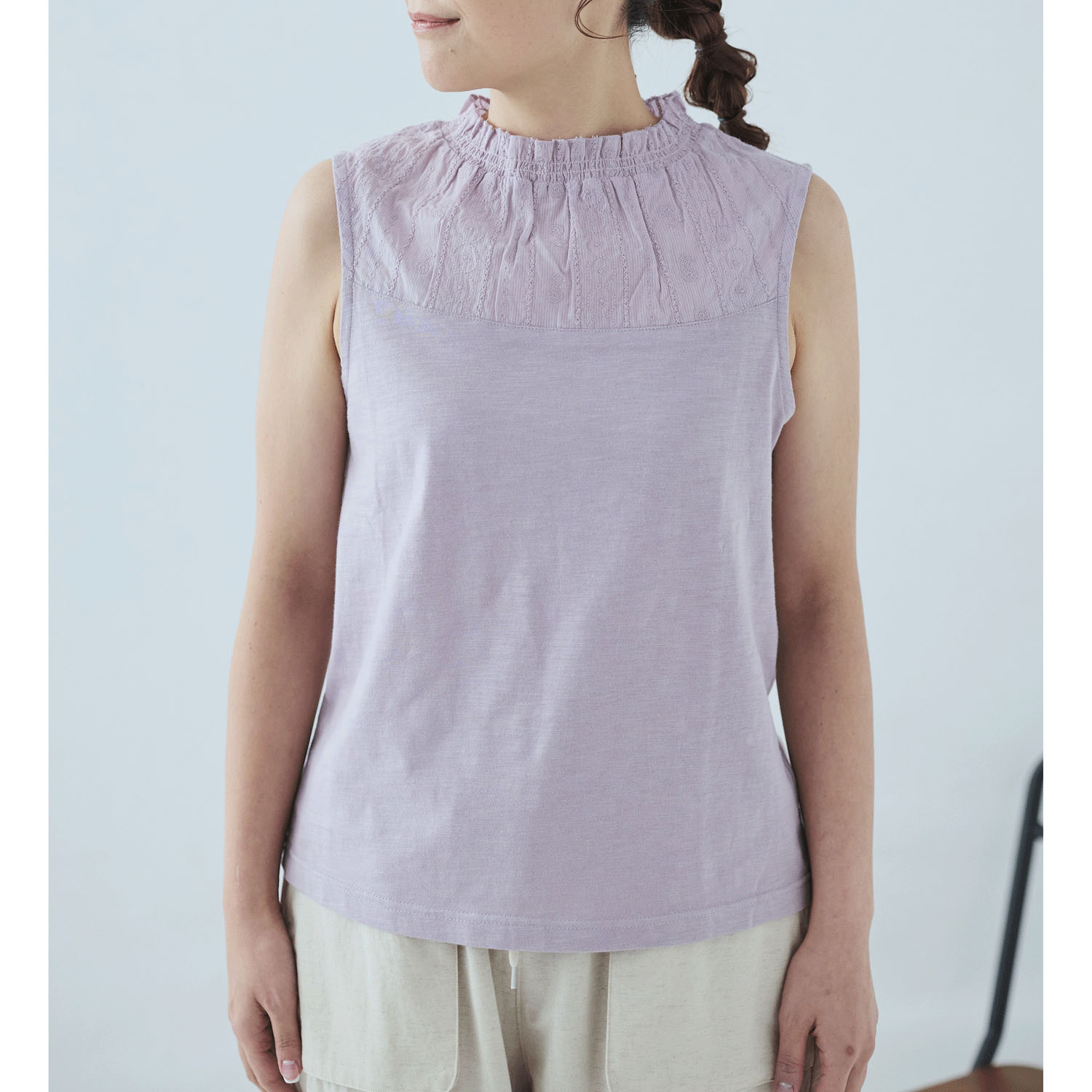 cloudnine 定番SZコットンスラブ天竺×ドビーストライプ刺繍タンクトップ - 画像16