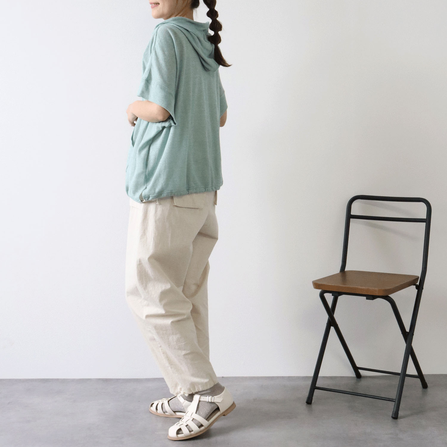 cloudnine SZガーゼ天竺 フード付きドルマン5分袖カットソー - 画像13