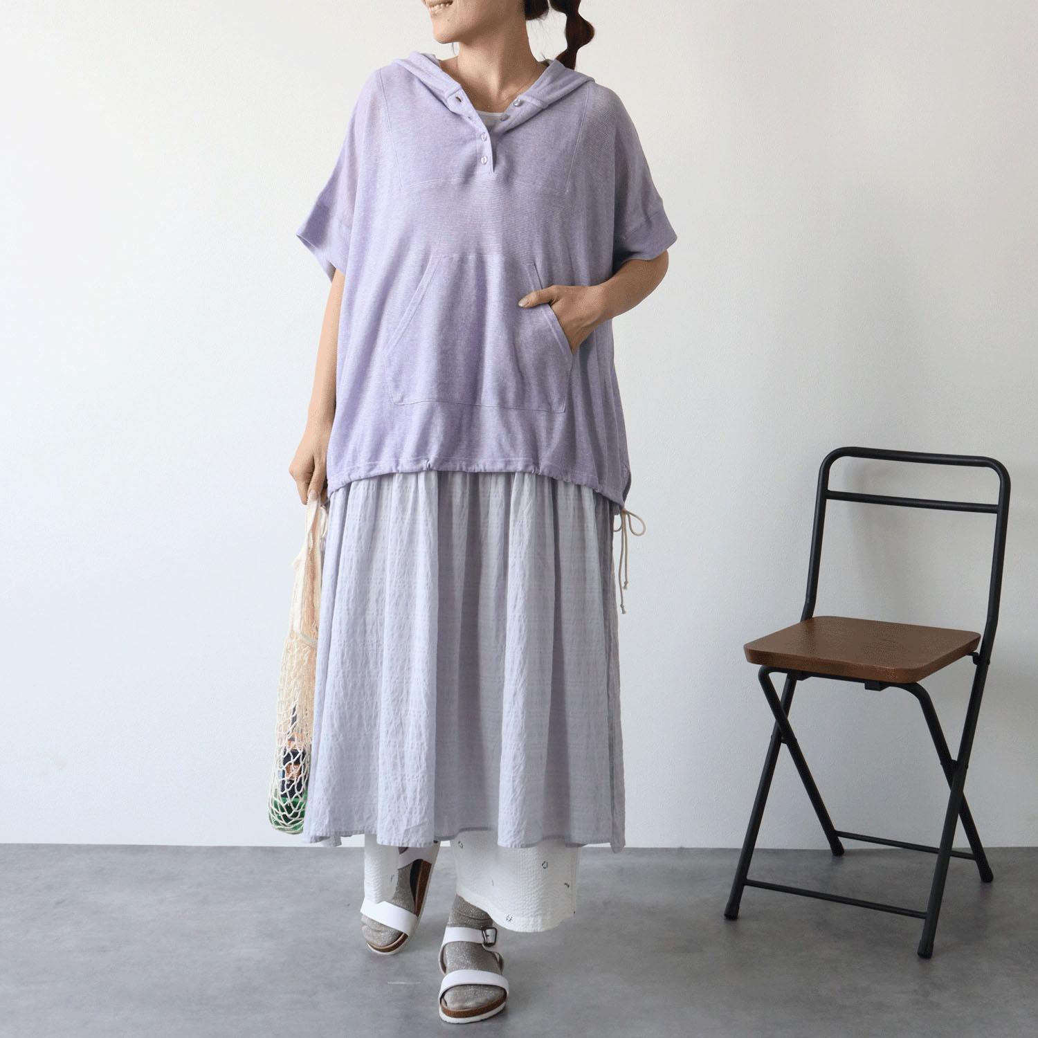 cloudnine SZガーゼ天竺 フード付きドルマン5分袖カットソー - 画像18