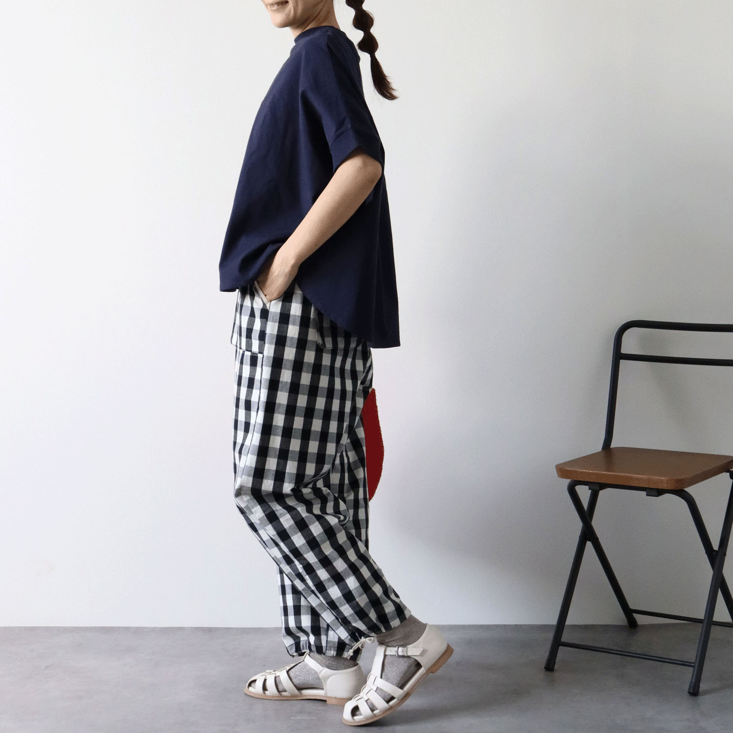 cloudnine UV加工 コットン天竺×綿麻布帛切替ドルマンハーフ袖カットソー - 画像18