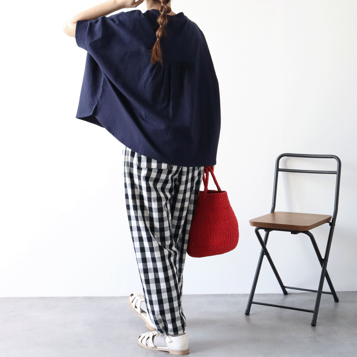 cloudnine UV加工 コットン天竺×綿麻布帛切替ドルマンハーフ袖カットソー - 画像19