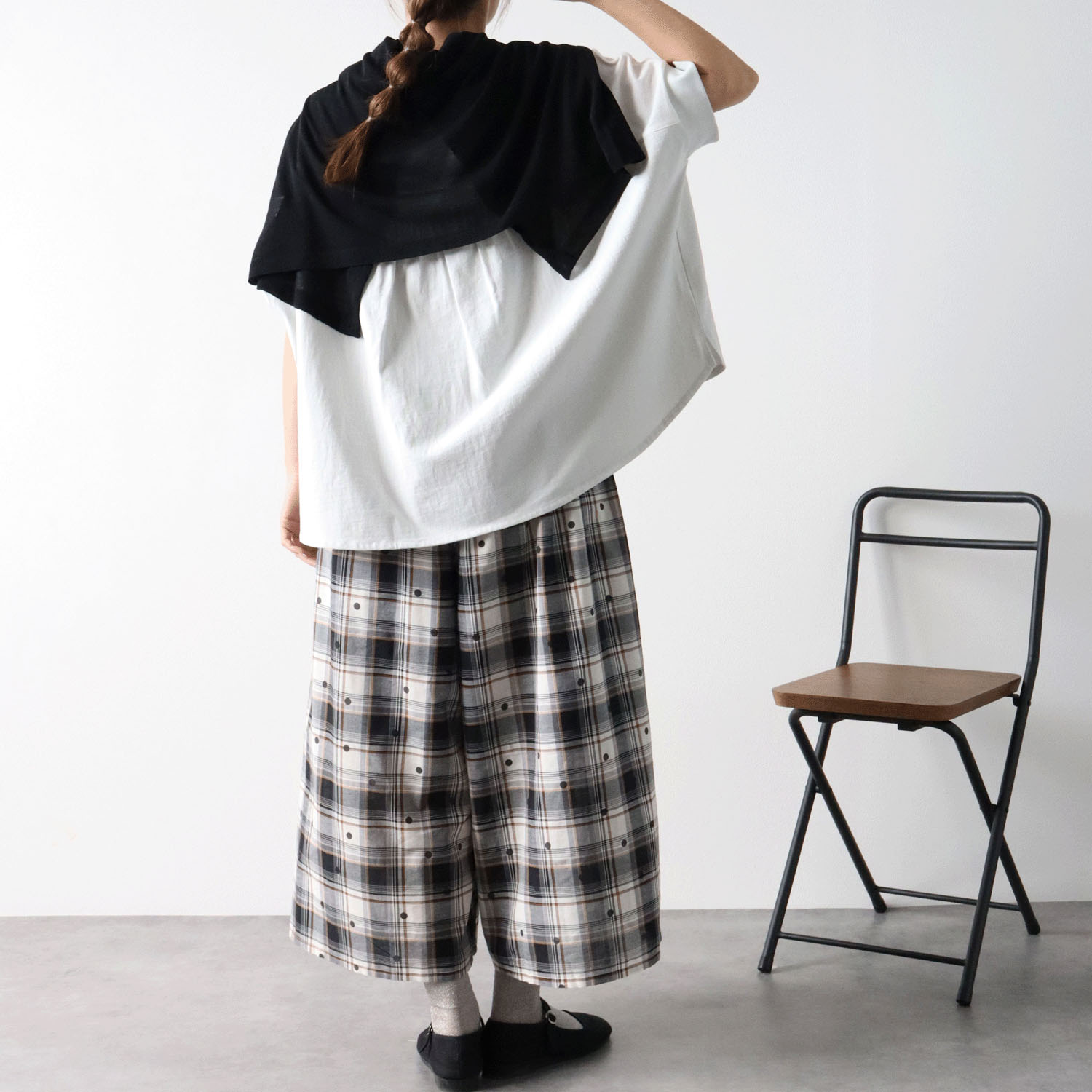 cloudnine UV加工 コットン天竺×綿麻布帛切替ドルマンハーフ袖カットソー - 画像4