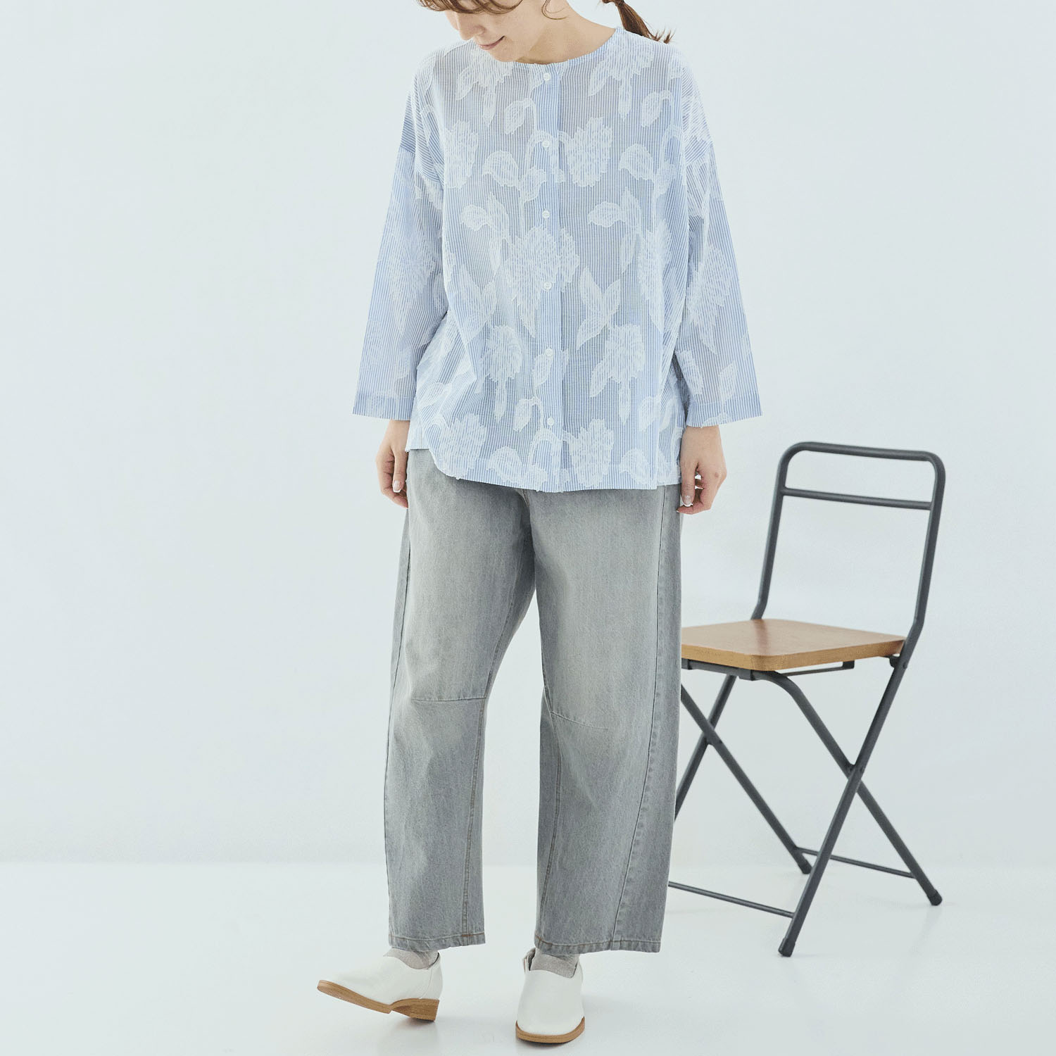 cloudnine 花柄ジャカードが映える コットンストライプブラウス - 画像16