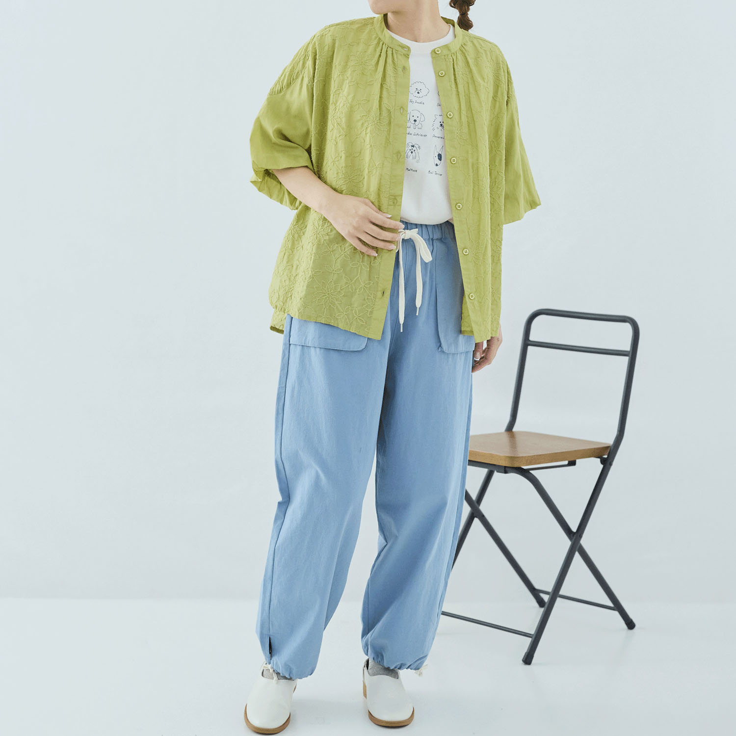 cloudnine 綿ボイルシフリー刺繍入り5分袖バルーン前あきブラウス - 画像7