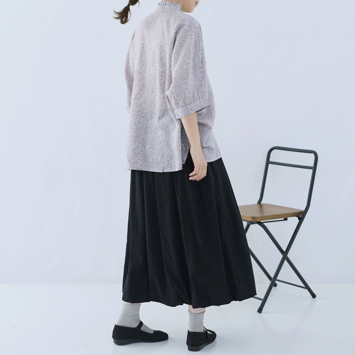 cloudnine レーヨン／綿 ドビーストライプ花柄ドルマン7分袖 ブラウス - 画像14