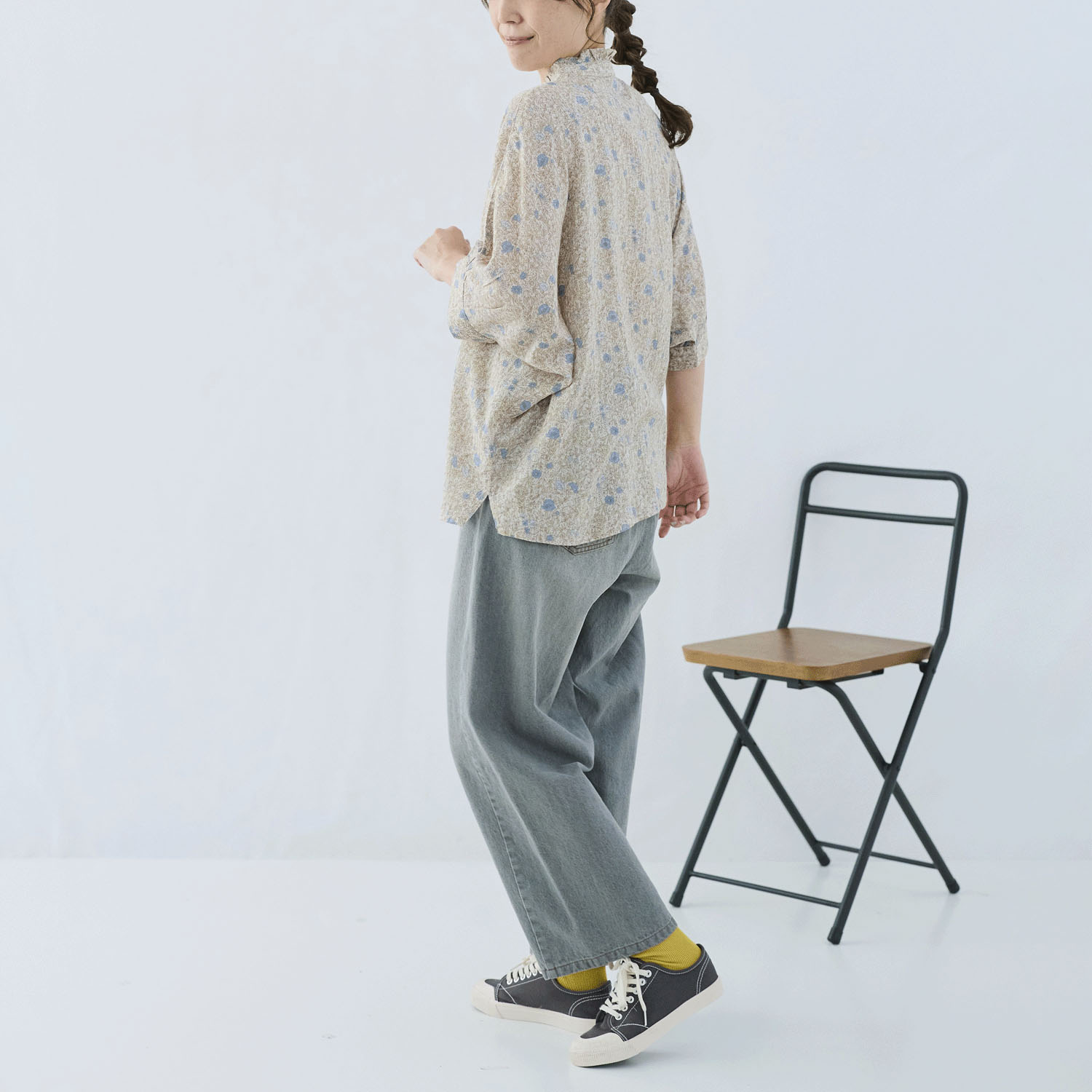 cloudnine レーヨン／綿 ドビーストライプ花柄ドルマン7分袖 ブラウス - 画像3