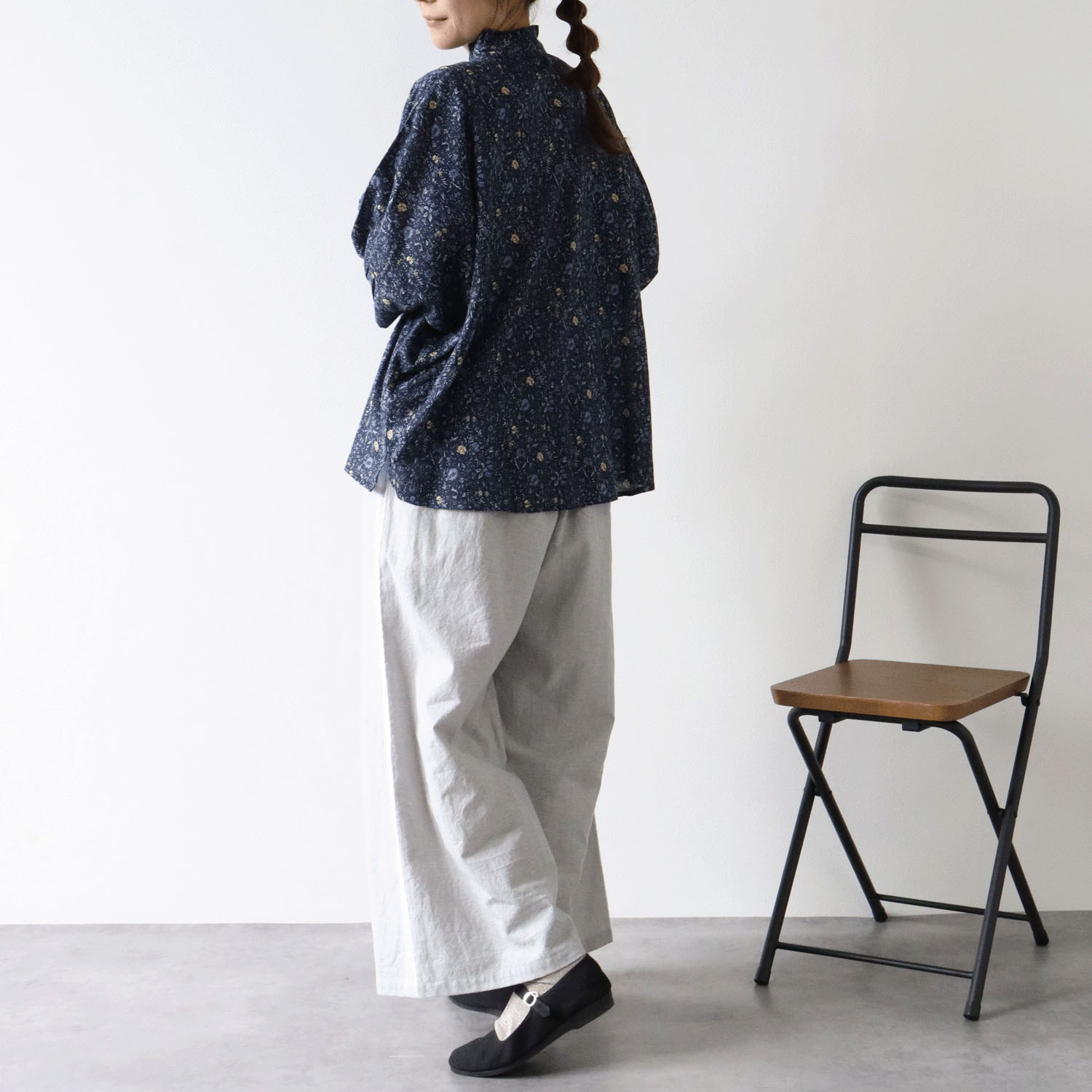 cloudnine レーヨン／綿 ドビーストライプ花柄ドルマン7分袖 ブラウス - 画像10