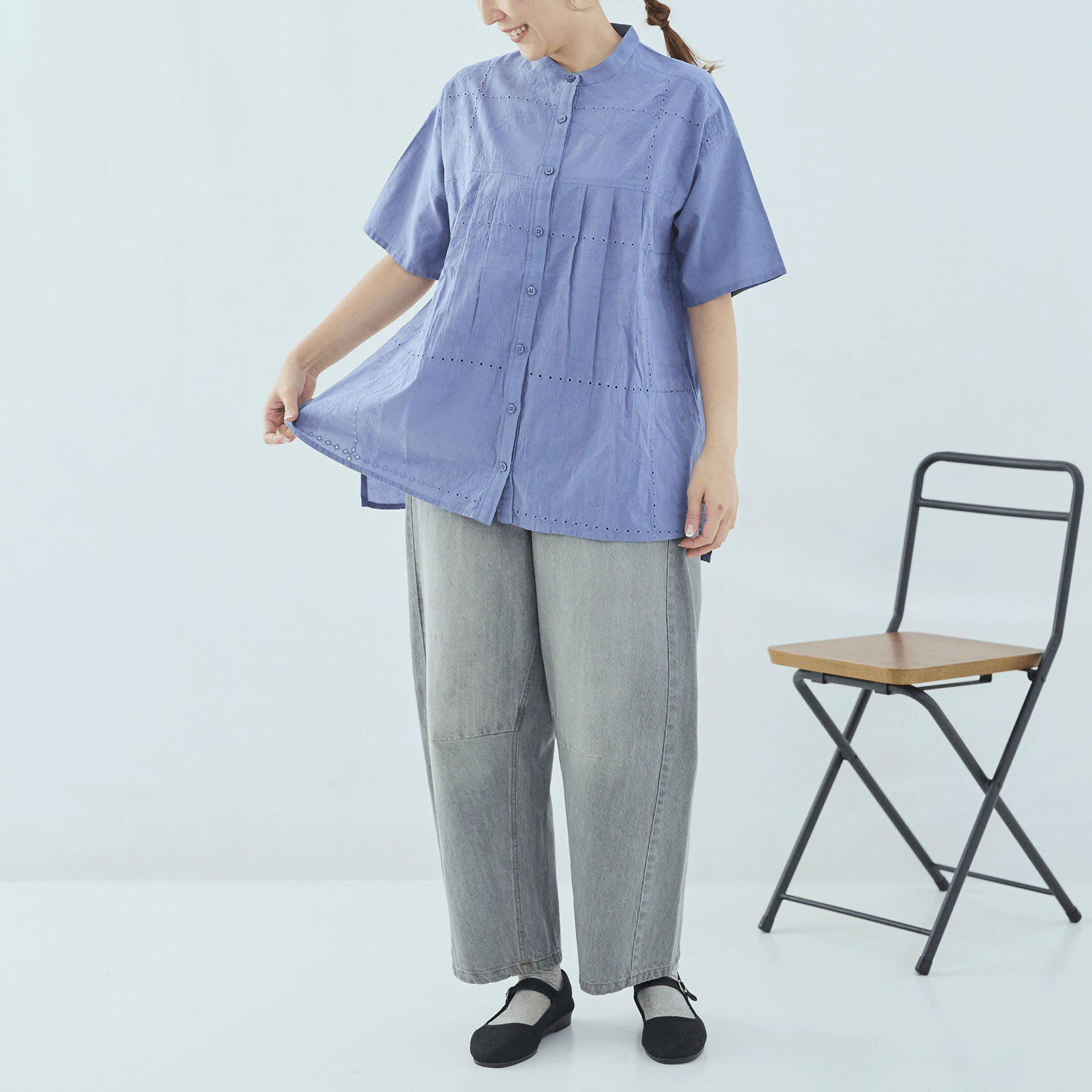 cloudnine 60キャンブリックシフリー刺繍入り前開きチュニック - 画像17