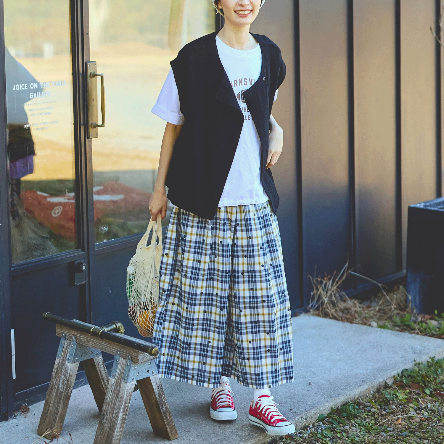 cloudnine ジャガードチェック×ドットpt9分丈 タック入りフレアパンツ - 画像11