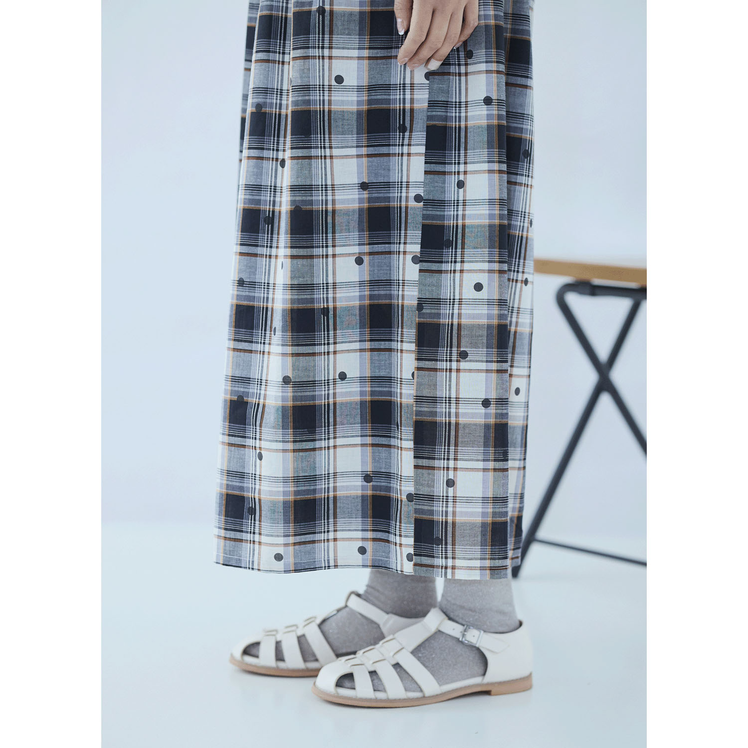 cloudnine ジャガードチェック×ドットpt9分丈 タック入りフレアパンツ - 画像18